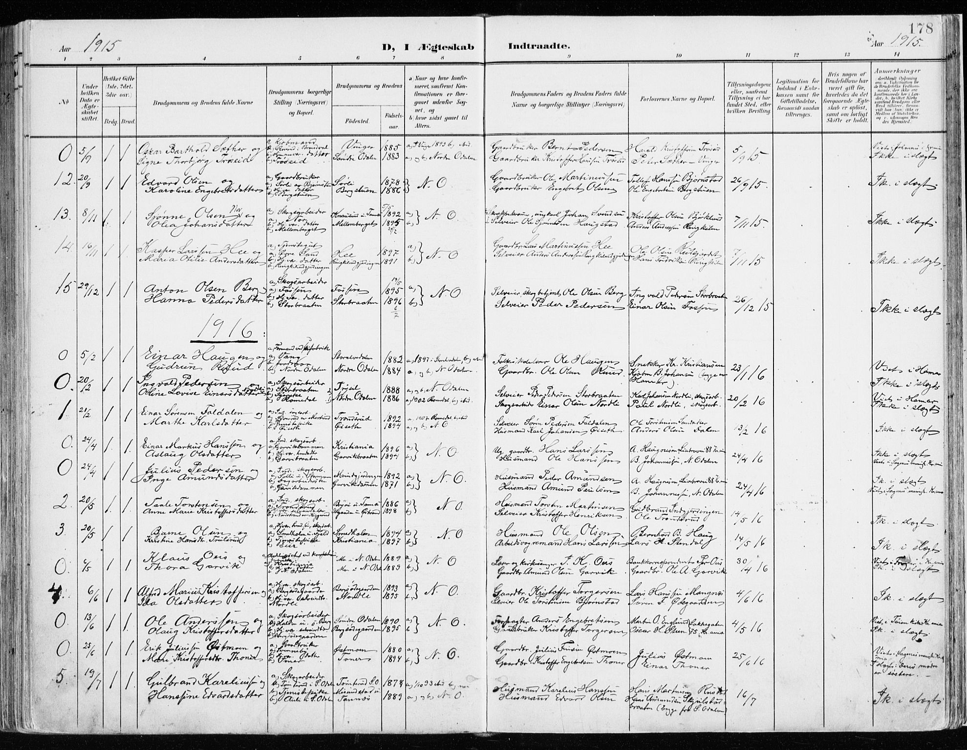 Nord-Odal prestekontor, SAH/PREST-032/H/Ha/Haa/L0009: Parish register (official) no. 9, 1902-1926, p. 178