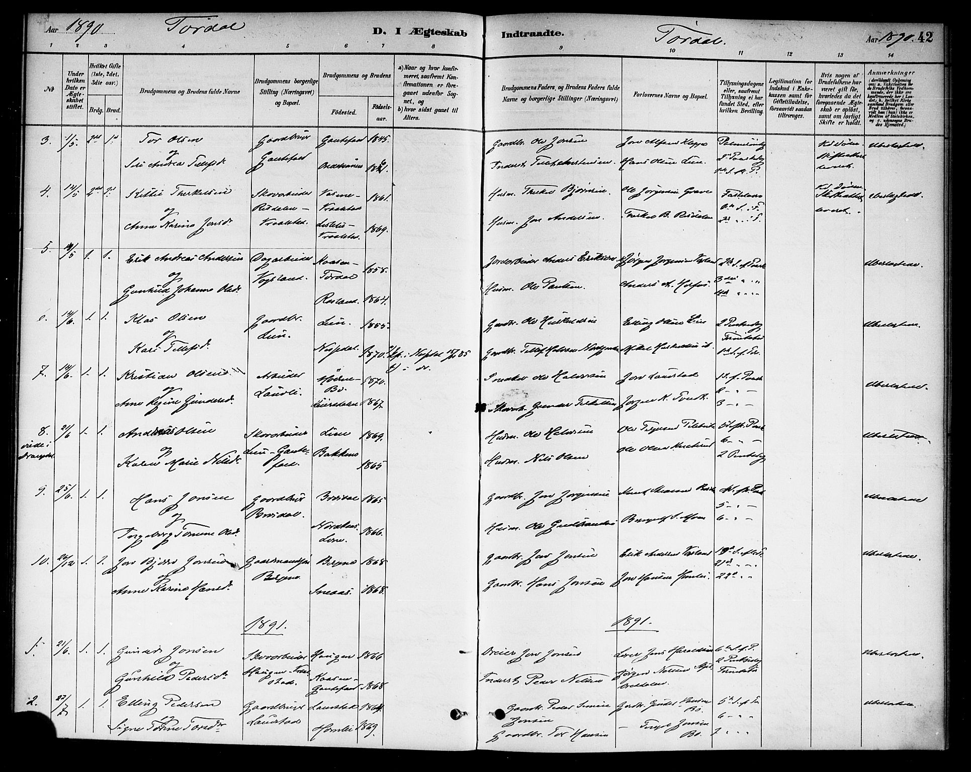 Drangedal kirkebøker, SAKO/A-258/F/Fa/L0011: Parish register (official) no. 11 /2, 1885-1894, p. 42