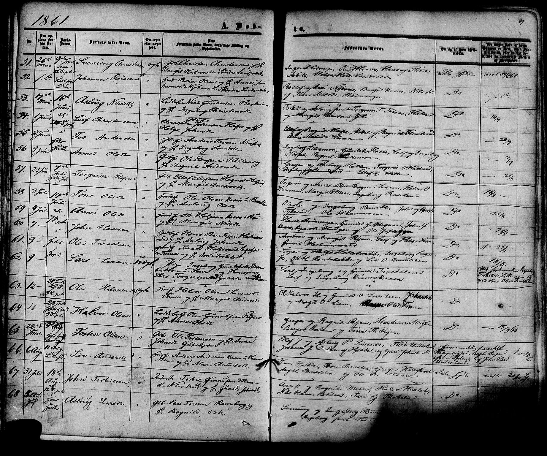 Heddal kirkebøker, SAKO/A-268/F/Fa/L0007: Parish register (official) no. I 7, 1855-1877, p. 49