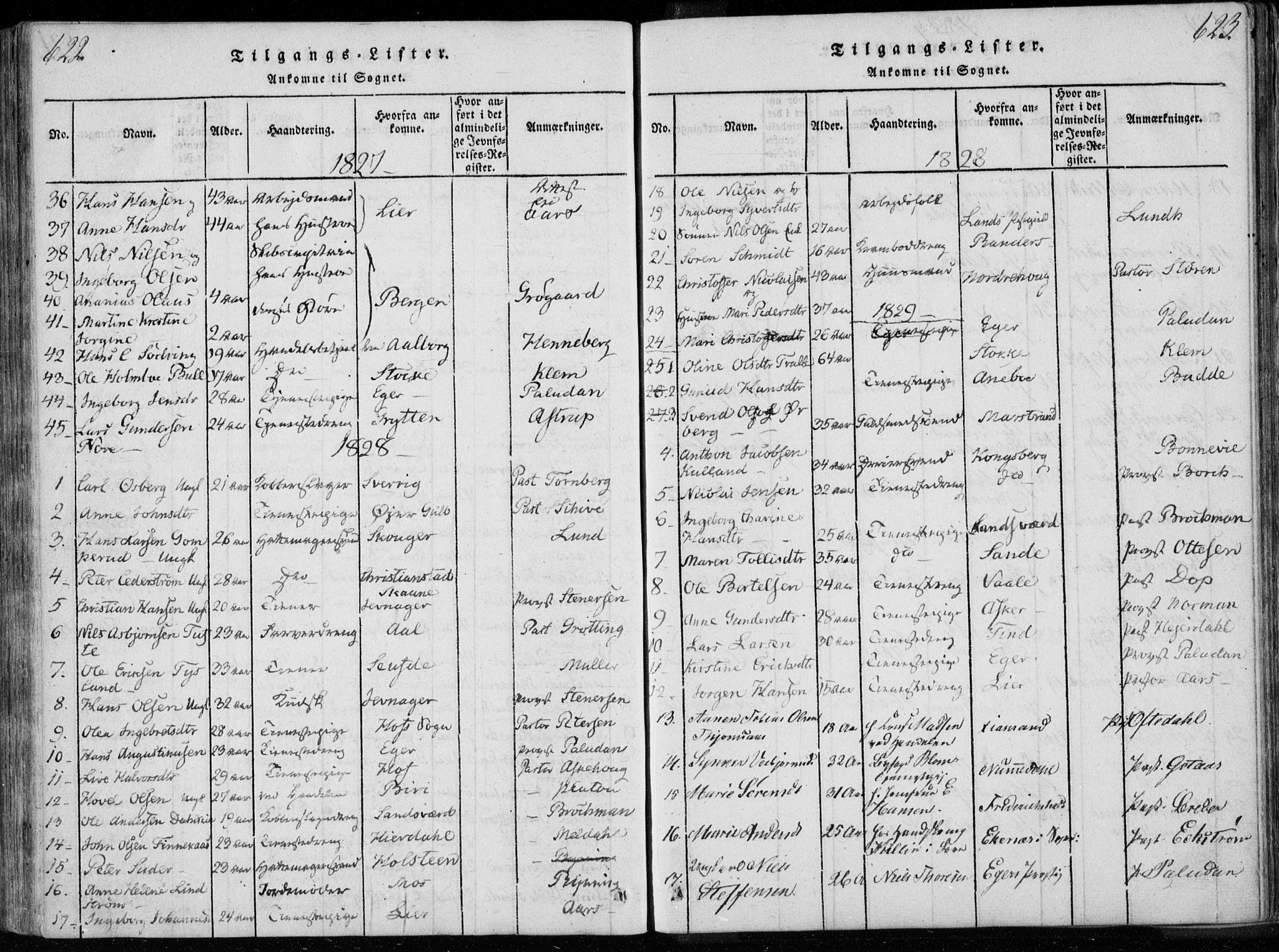 Bragernes kirkebøker, AV/SAKO-A-6/F/Fa/L0007: Parish register (official) no. I 7, 1815-1829, p. 622-623