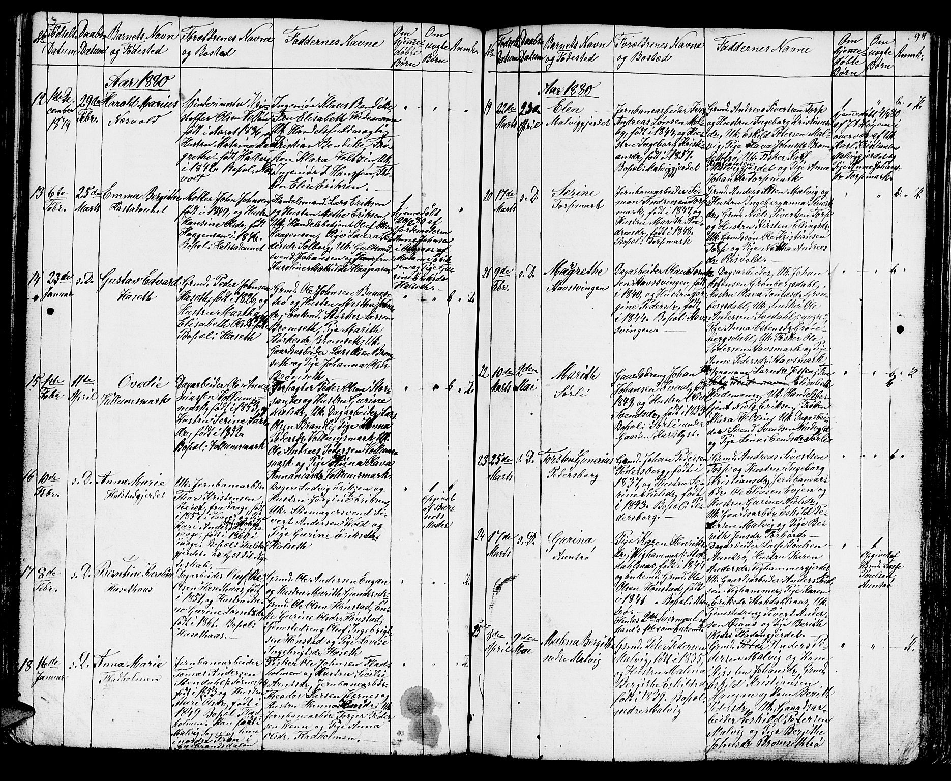 Ministerialprotokoller, klokkerbøker og fødselsregistre - Sør-Trøndelag, SAT/A-1456/616/L0422: Parish register (copy) no. 616C05, 1850-1888, p. 94