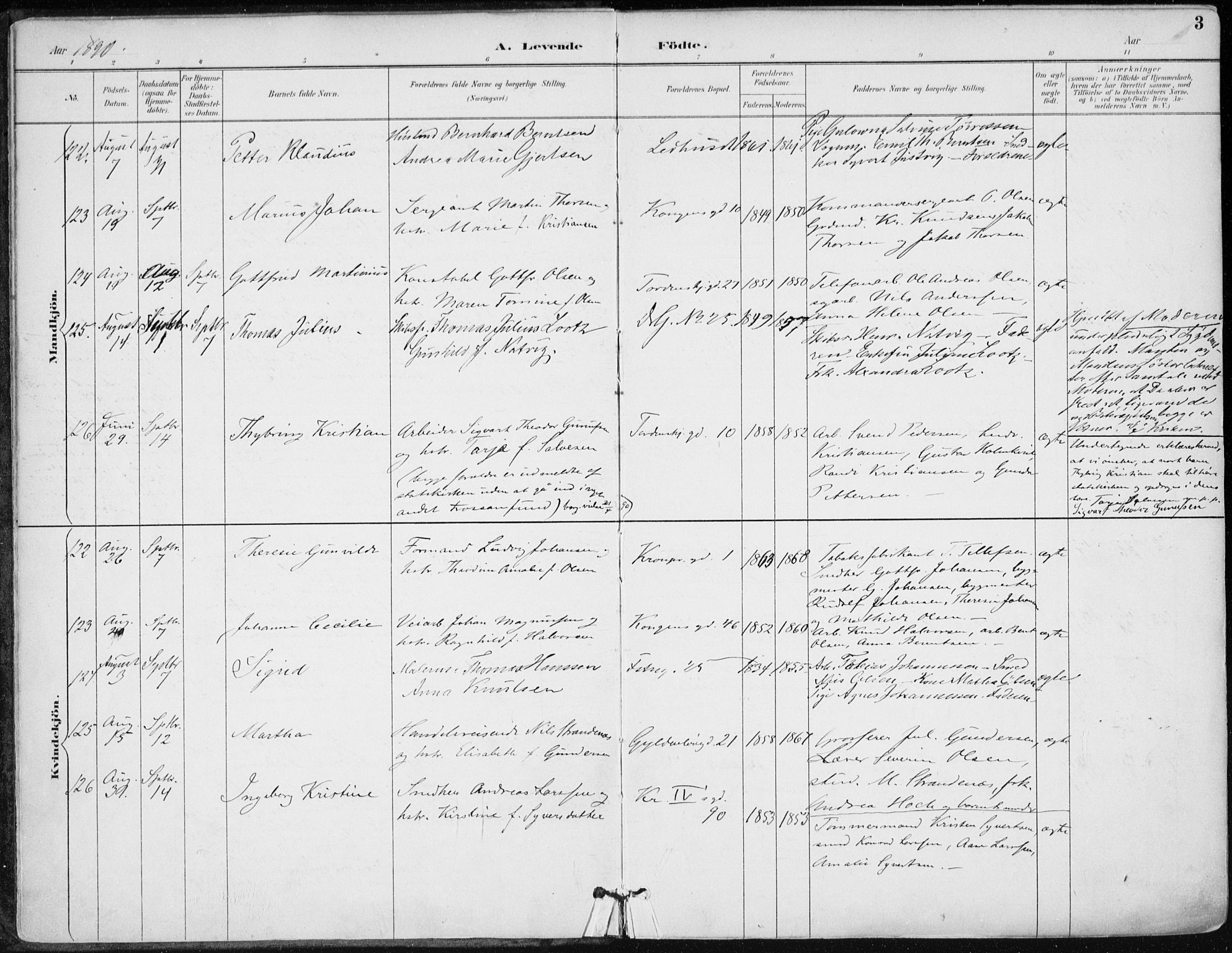 Kristiansand domprosti, AV/SAK-1112-0006/F/Fa/L0019: Parish register (official) no. A 18, 1890-1897, p. 3