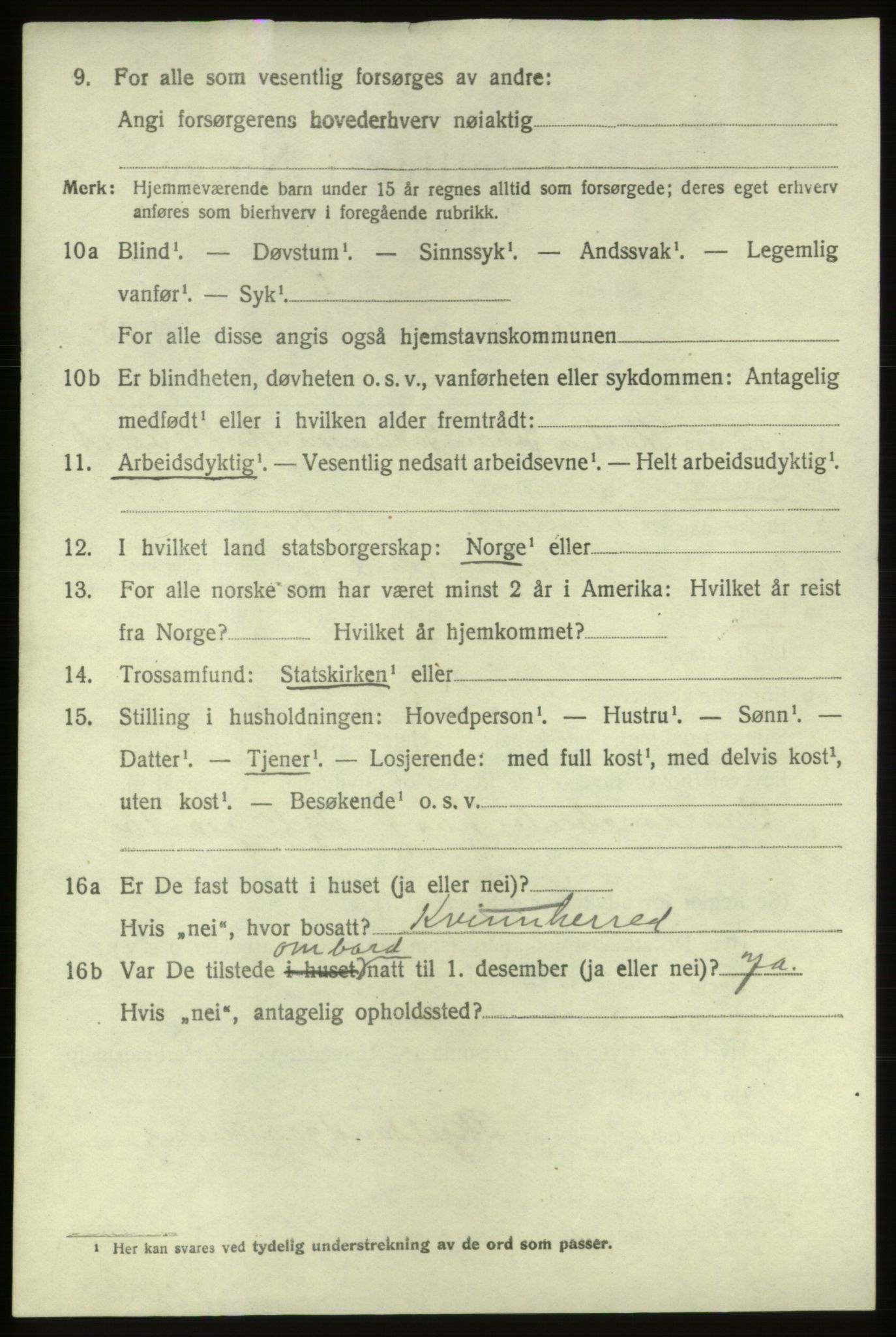 SAB, 1920 census for Tysnes, 1920, p. 9335