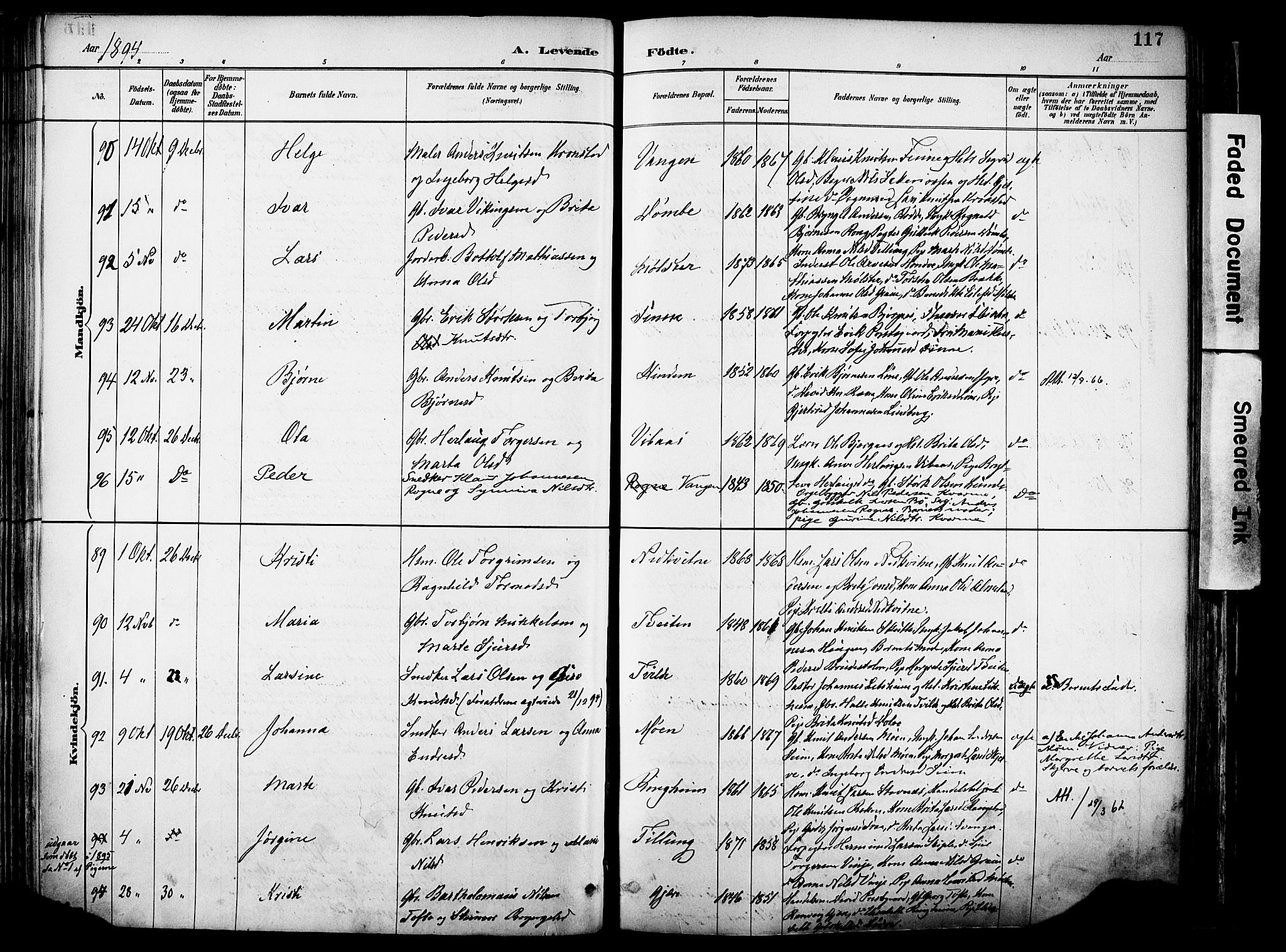 Voss sokneprestembete, AV/SAB-A-79001/H/Haa: Parish register (official) no. A 21, 1887-1903, p. 117