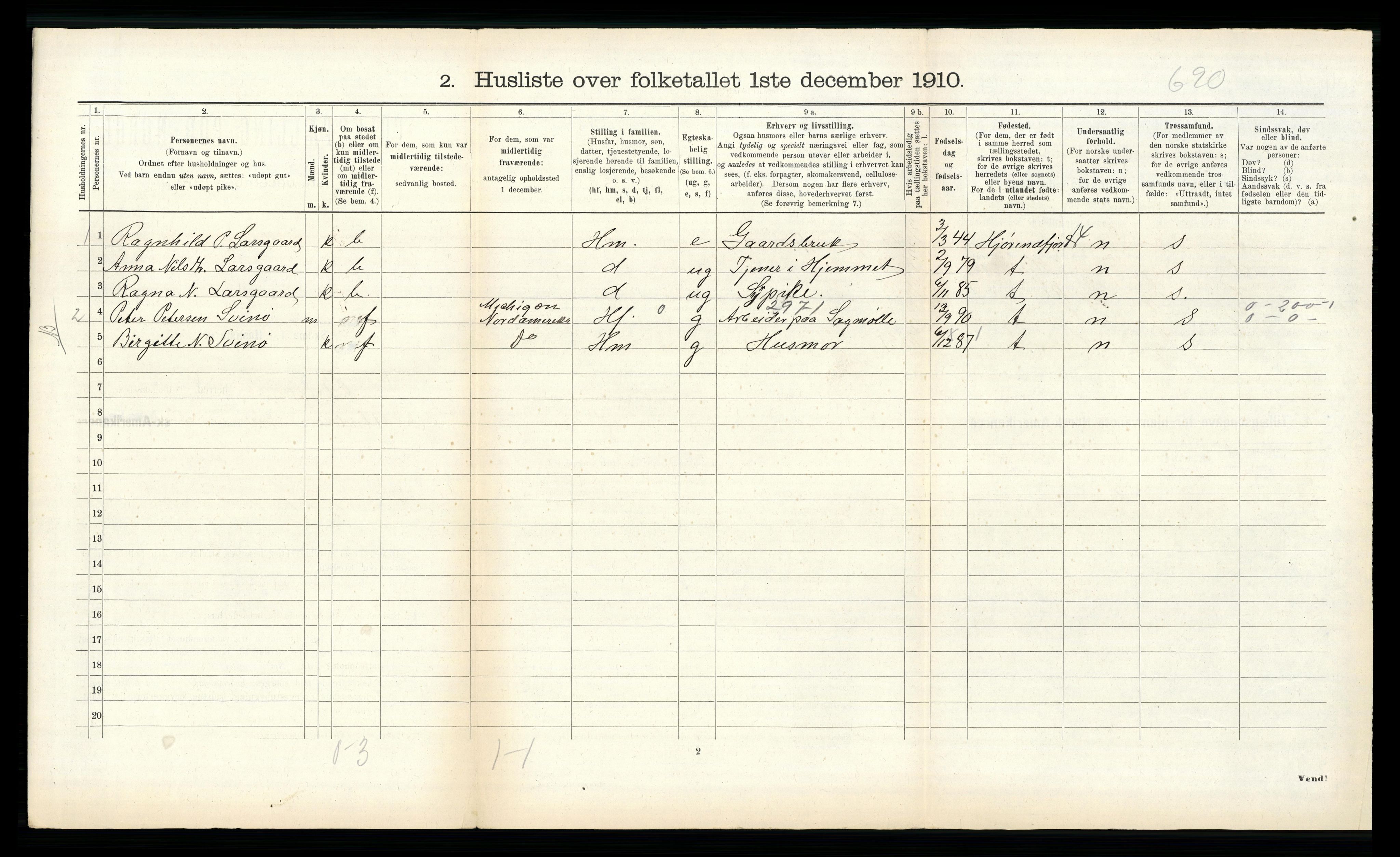 RA, 1910 census for Borgund, 1910, p. 806