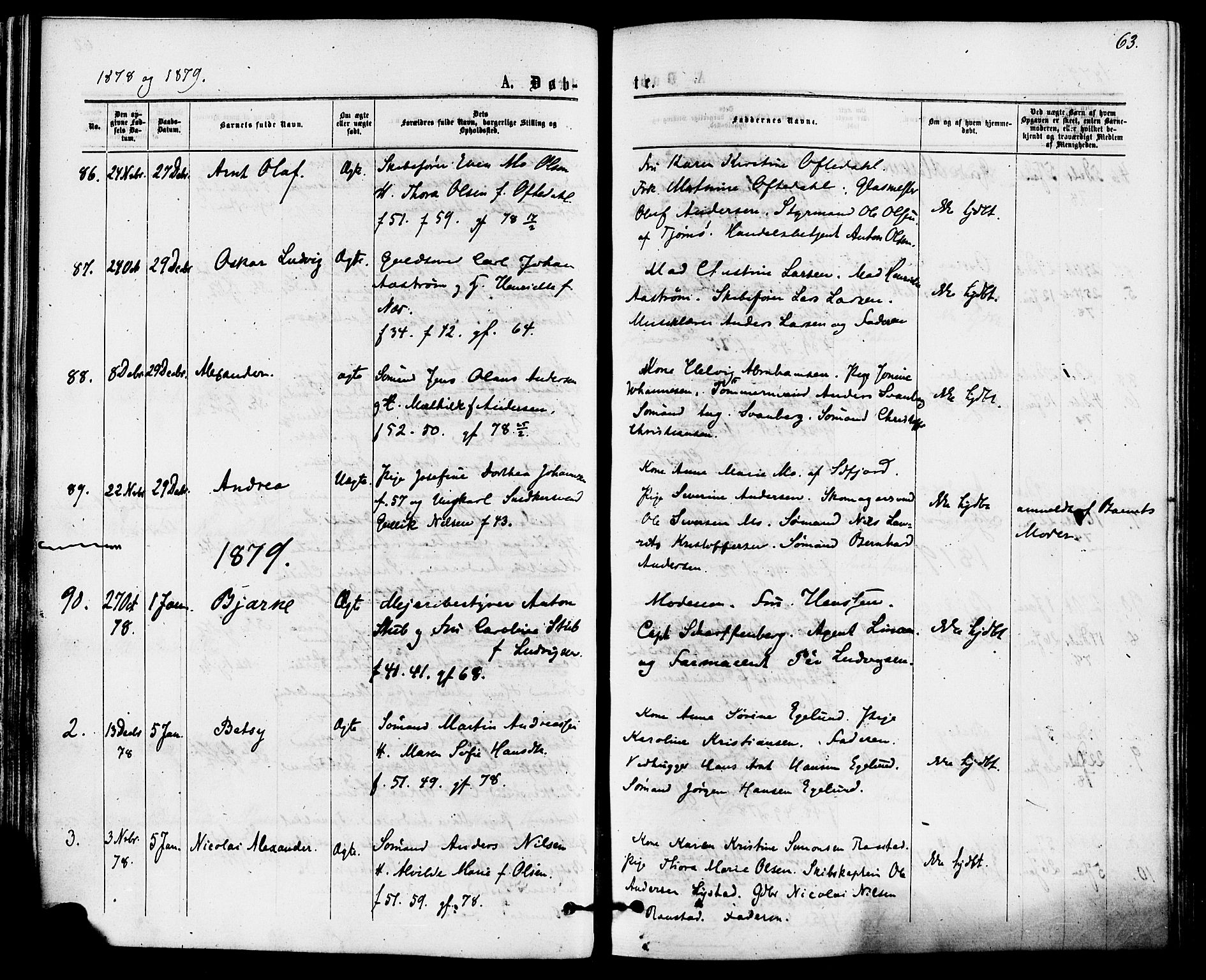 Sandefjord kirkebøker, SAKO/A-315/F/Fa/L0001: Parish register (official) no. 1, 1873-1879, p. 63