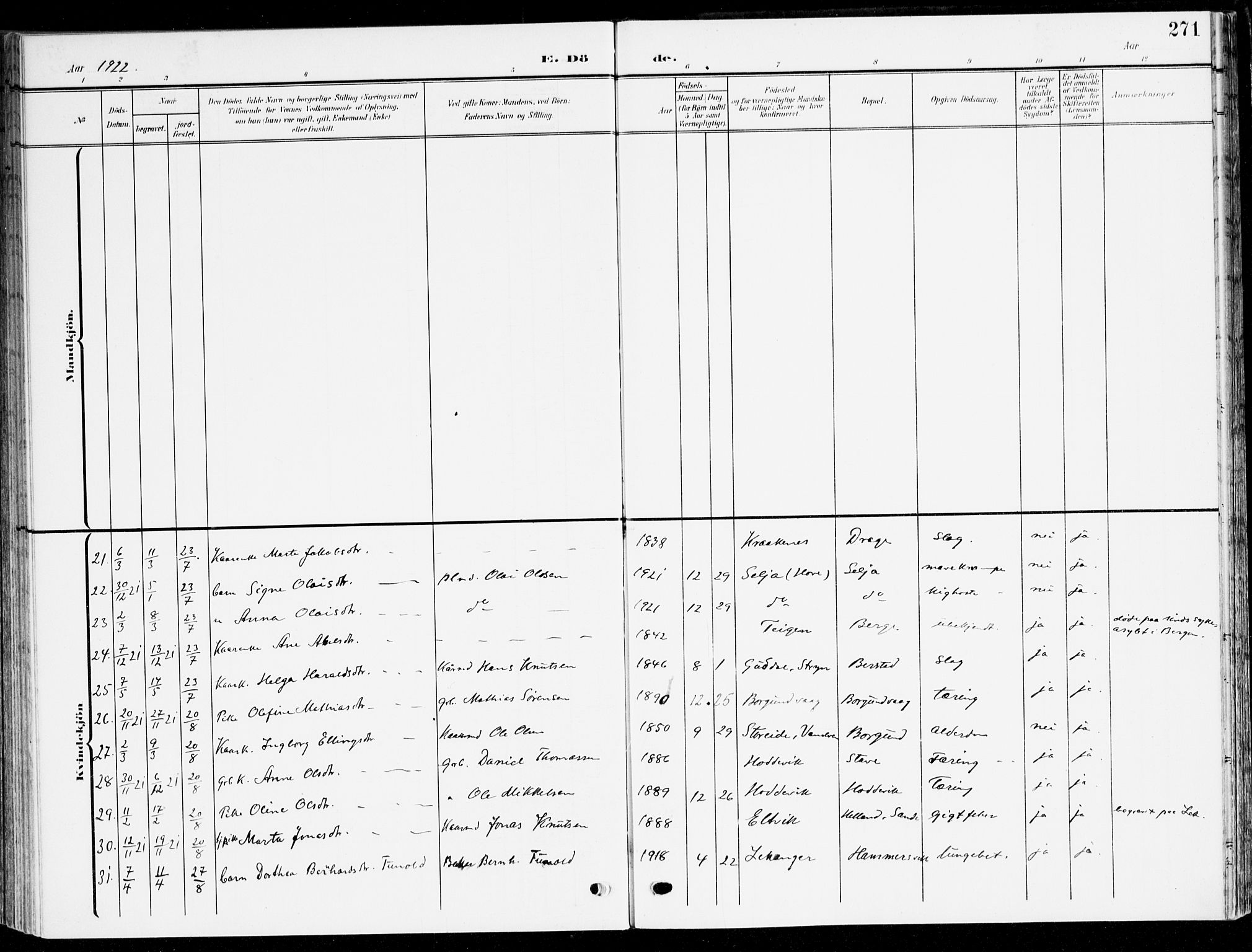 Selje sokneprestembete, AV/SAB-A-99938/H/Ha/Haa/Haab: Parish register (official) no. B 3, 1908-1923, p. 271