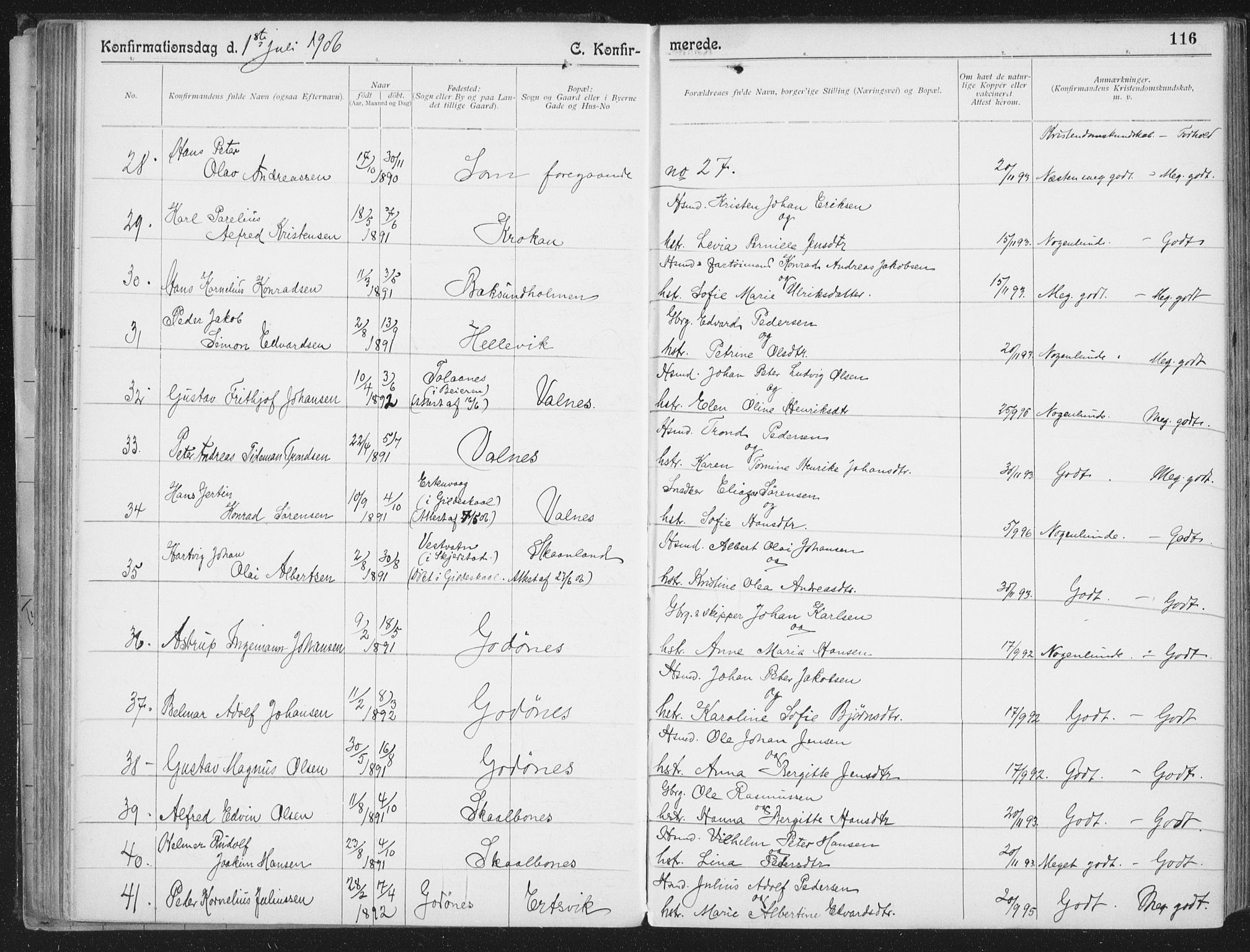 Ministerialprotokoller, klokkerbøker og fødselsregistre - Nordland, AV/SAT-A-1459/804/L0081: Parish register (official) no. 804A02, 1901-1915, p. 116