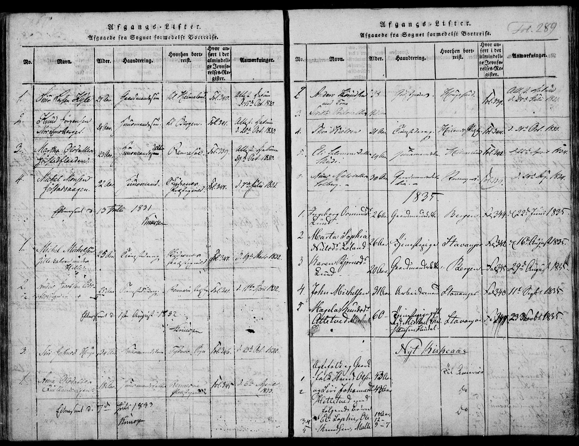 Nedstrand sokneprestkontor, AV/SAST-A-101841/01/IV: Parish register (official) no. A 7, 1816-1870, p. 289