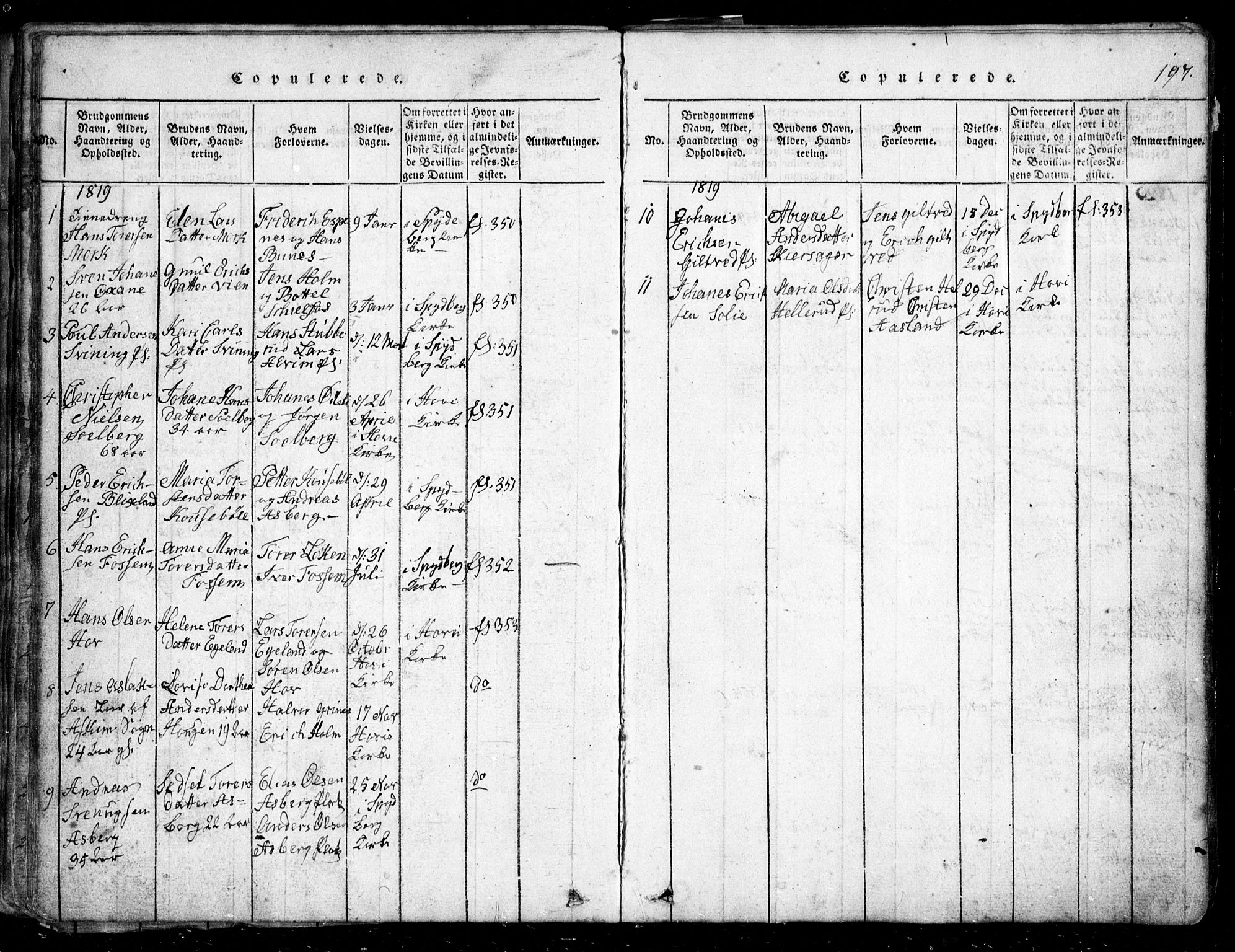 Spydeberg prestekontor Kirkebøker, AV/SAO-A-10924/G/Ga/L0001: Parish register (copy) no. I 1, 1814-1868, p. 197