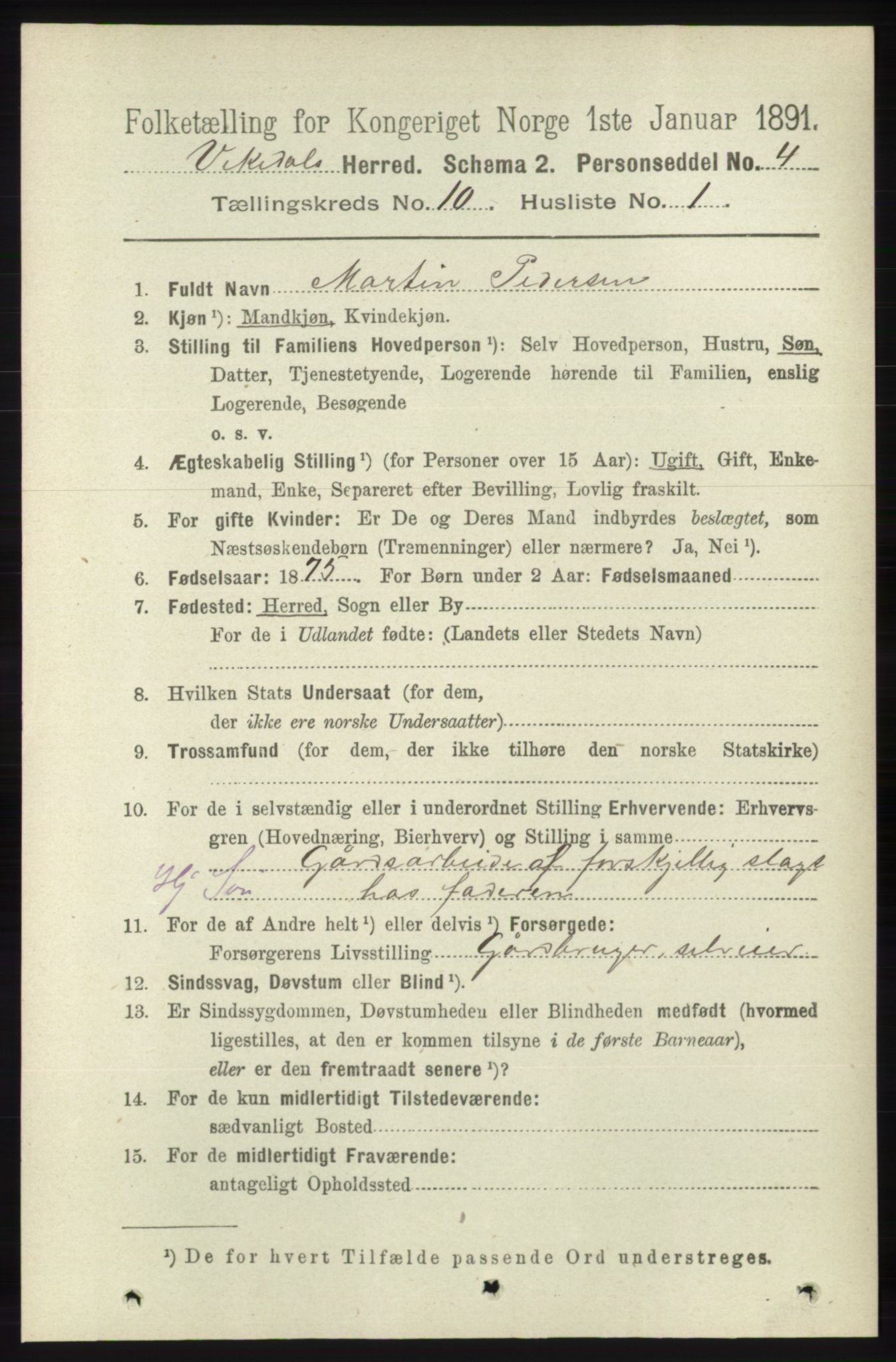 RA, 1891 census for 1157 Vikedal, 1891, p. 2530