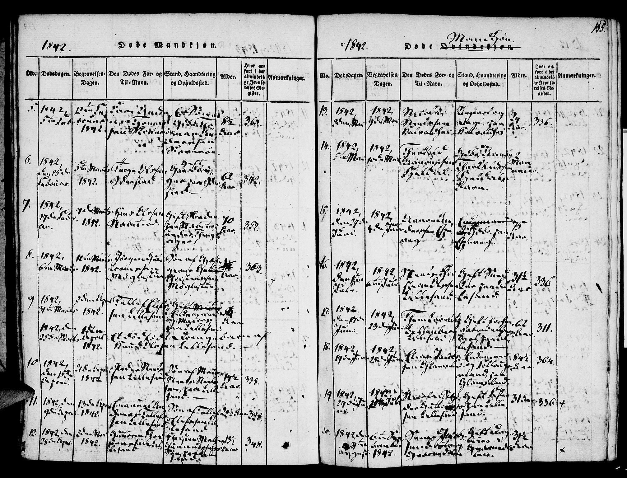 Vestre Moland sokneprestkontor, AV/SAK-1111-0046/F/Fa/Fab/L0003: Parish register (official) no. A 3, 1816-1843, p. 135