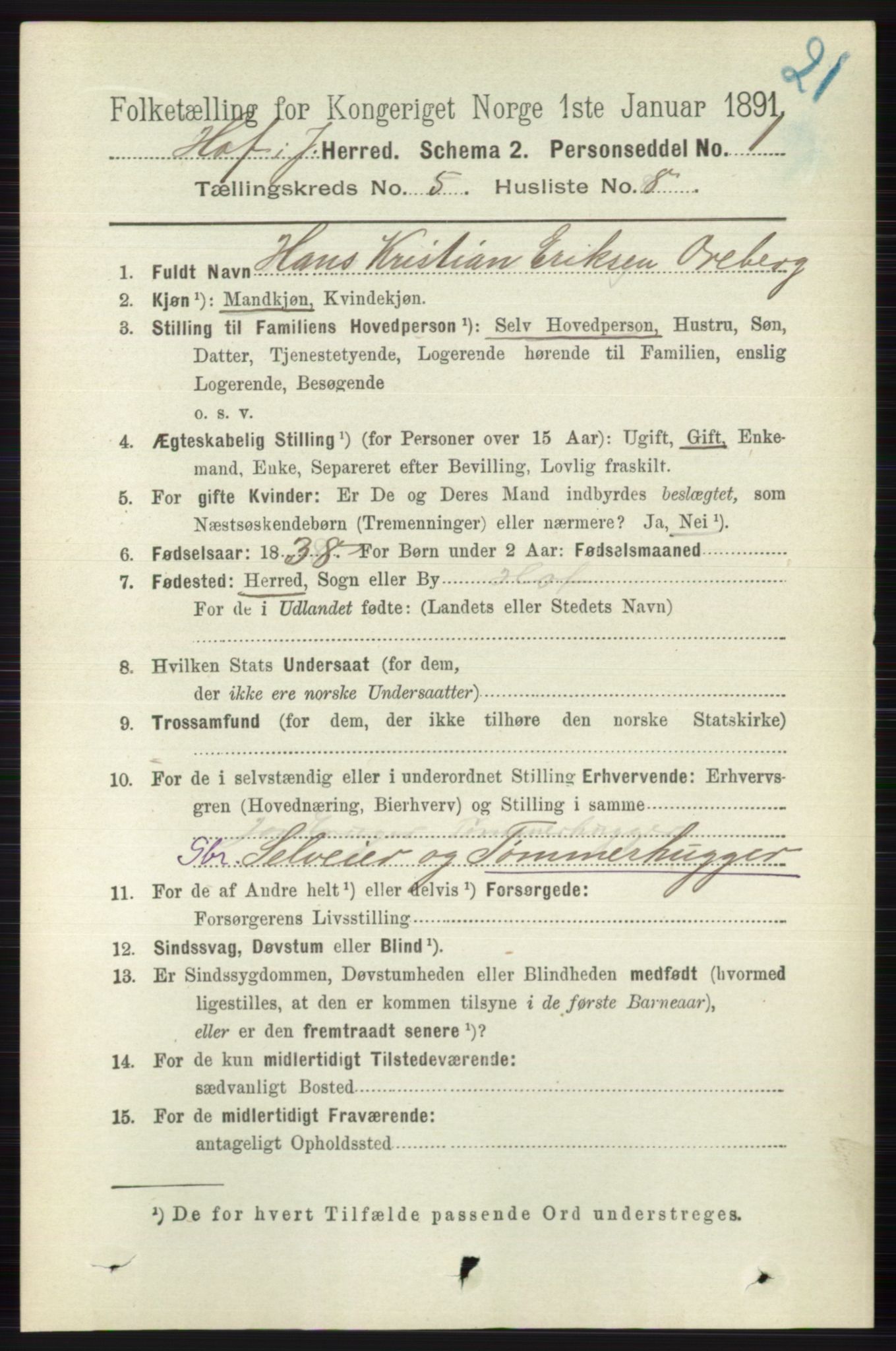 RA, 1891 census for 0714 Hof, 1891, p. 1531