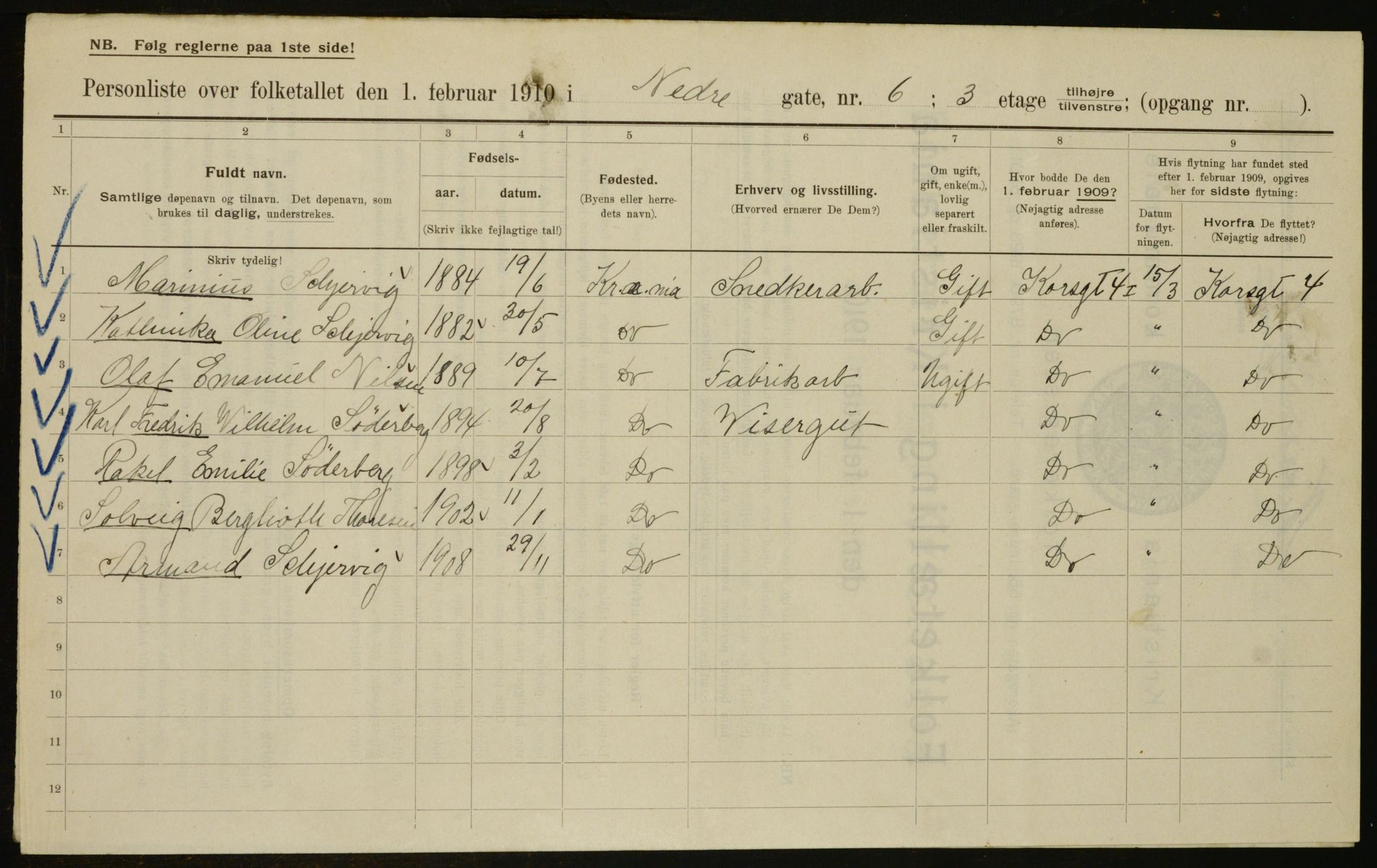 OBA, Municipal Census 1910 for Kristiania, 1910, p. 66846