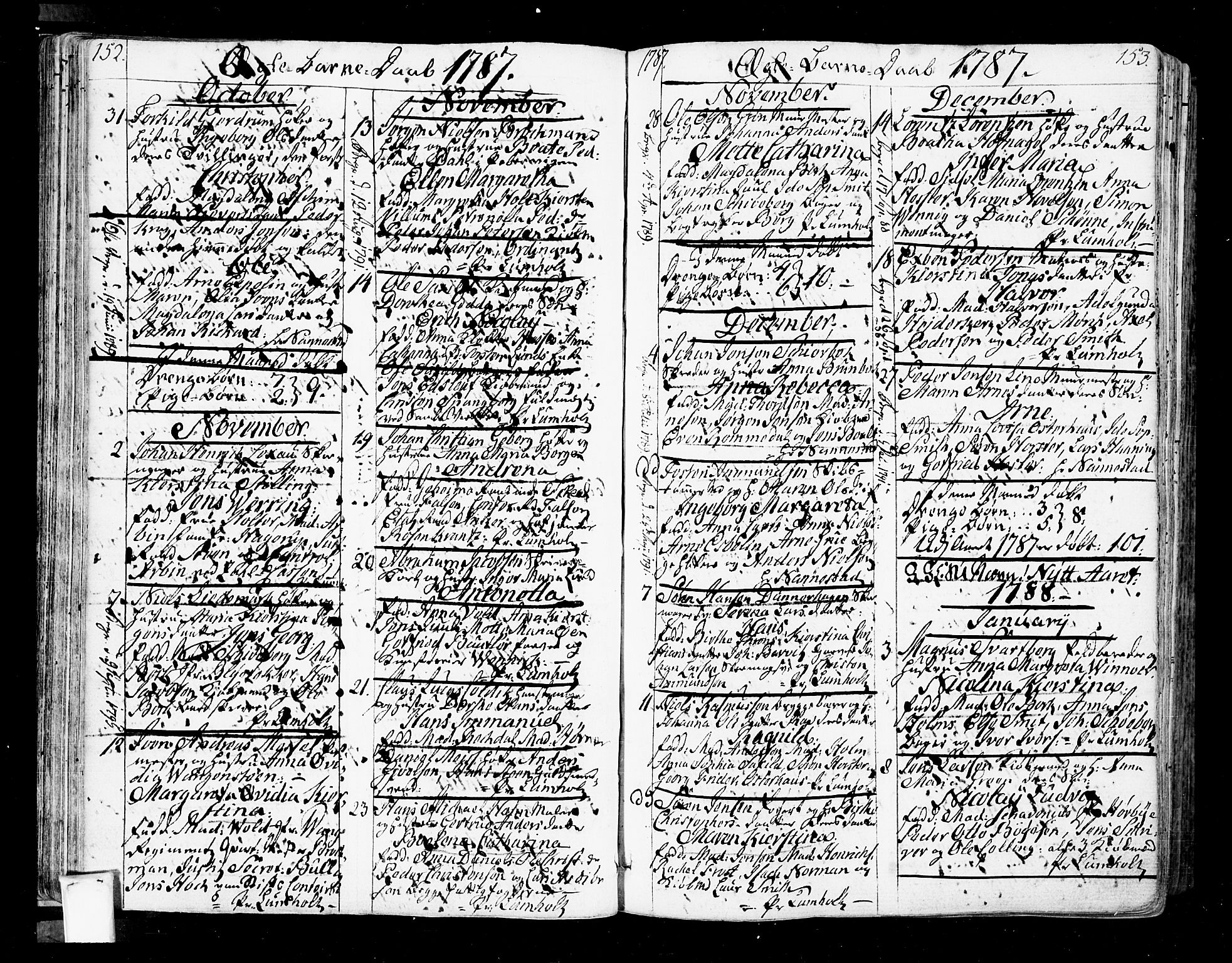 Oslo domkirke Kirkebøker, SAO/A-10752/F/Fa/L0005: Parish register (official) no. 5, 1787-1806, p. 152-153