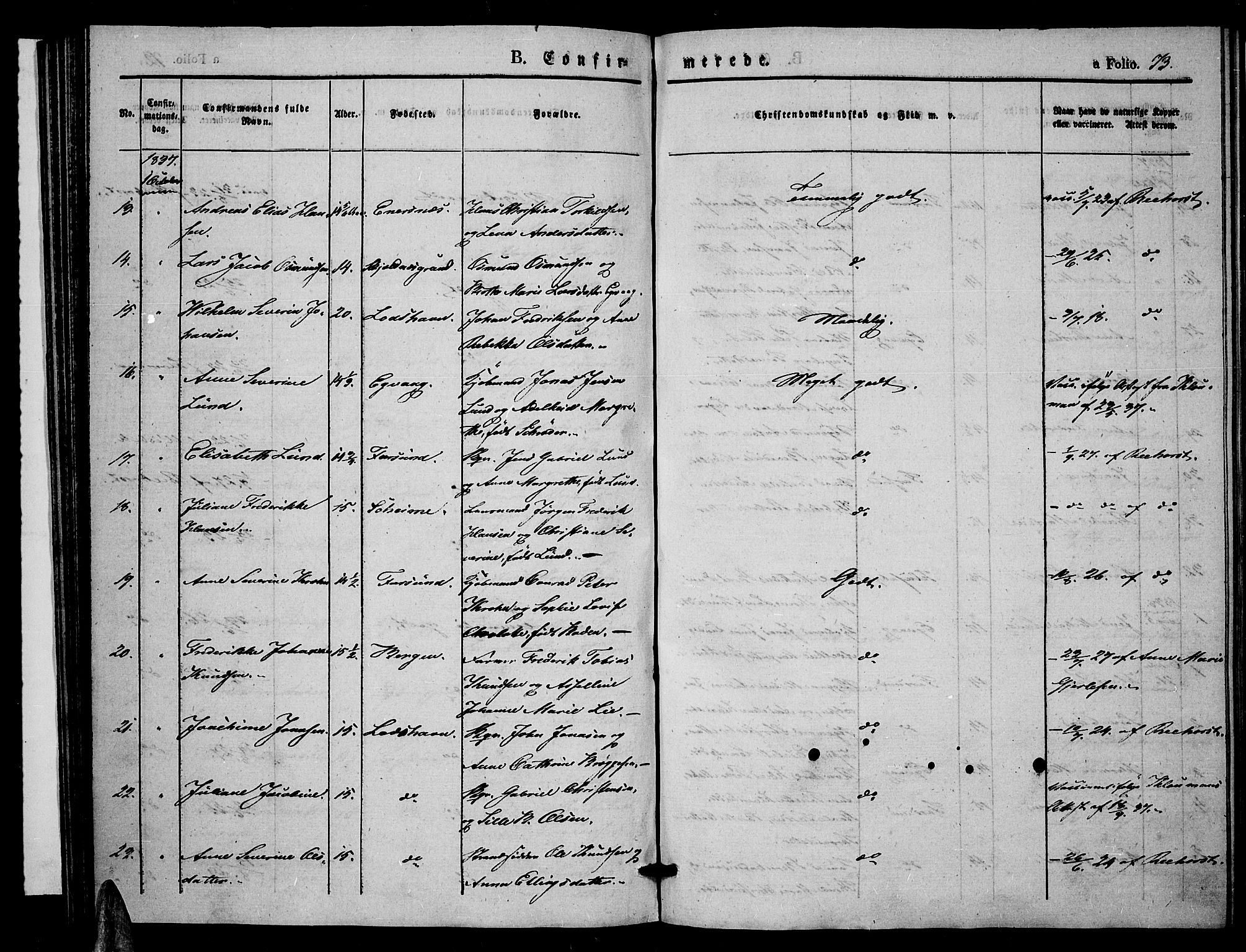 Farsund sokneprestkontor, AV/SAK-1111-0009/F/Fa/L0003: Parish register (official) no. A 3, 1836-1846, p. 73