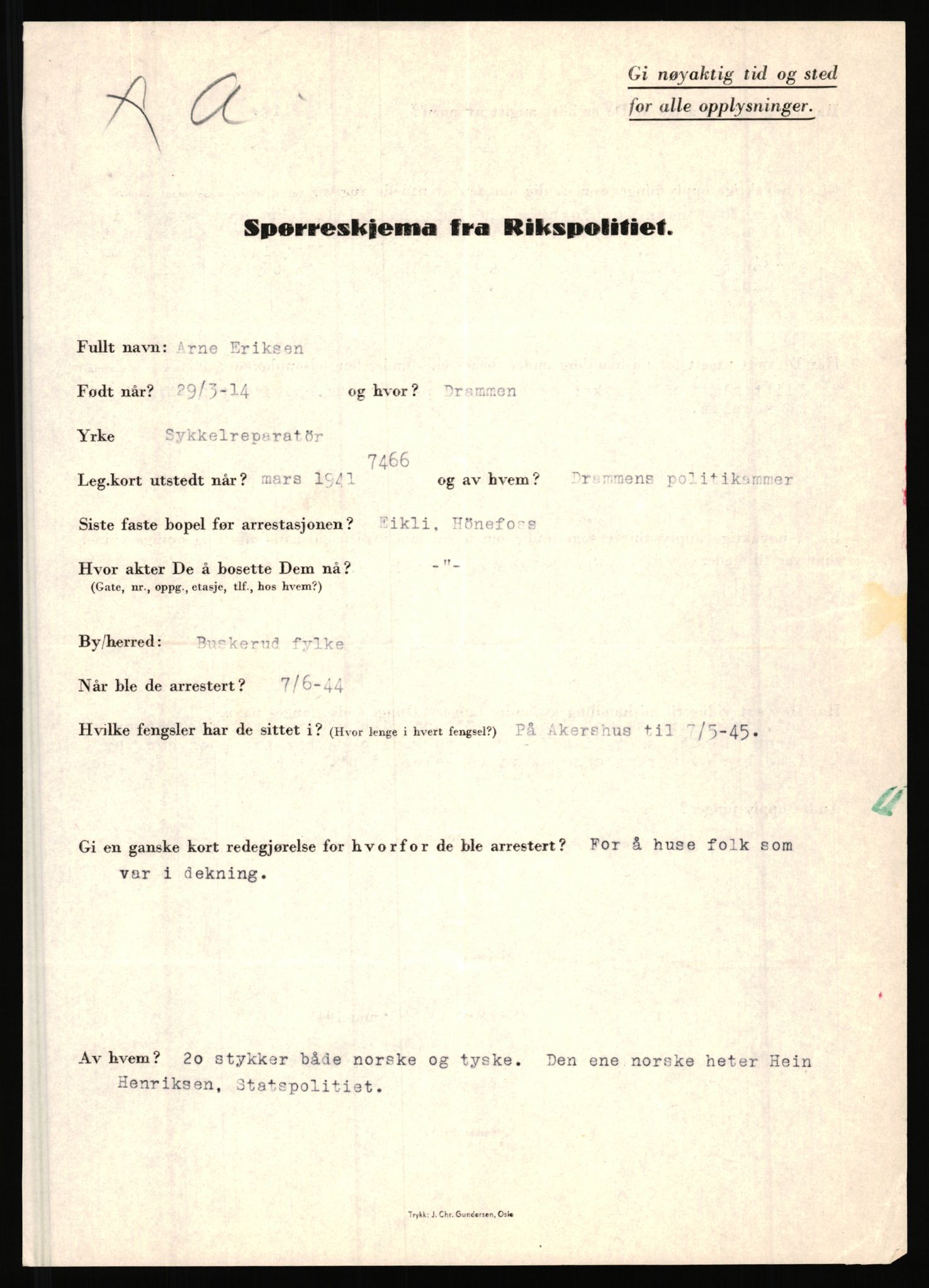 Rikspolitisjefen, AV/RA-S-1560/L/L0004: Eriksen, Alf - Geving, Øivind, 1940-1945, p. 9