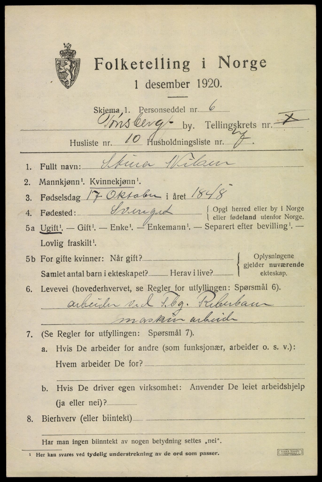 SAKO, 1920 census for Tønsberg, 1920, p. 18403