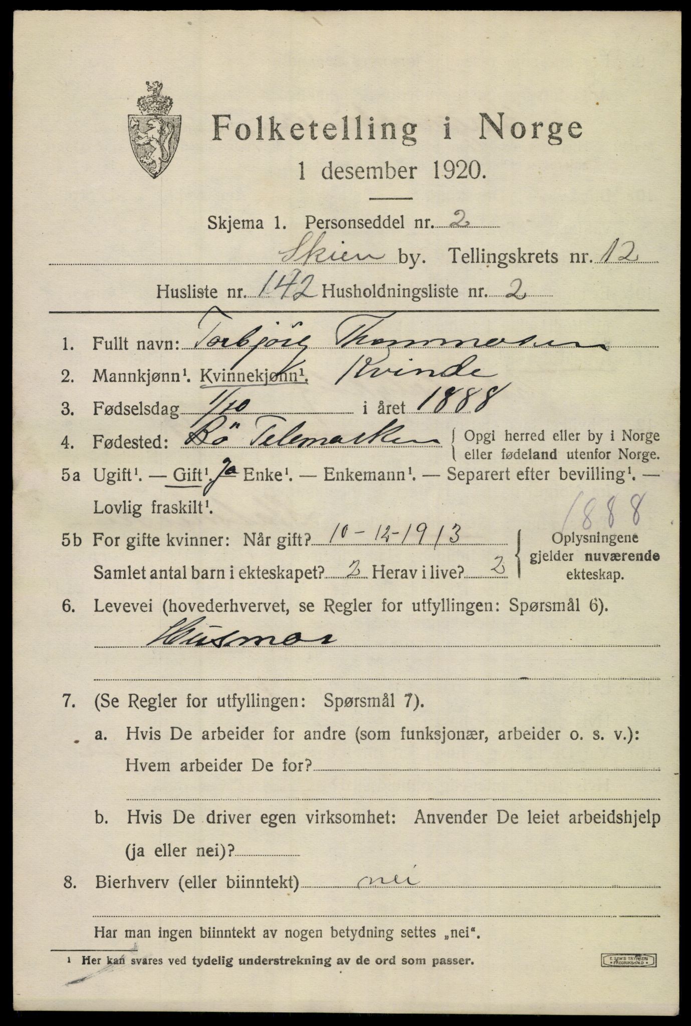 SAKO, 1920 census for Skien, 1920, p. 39474