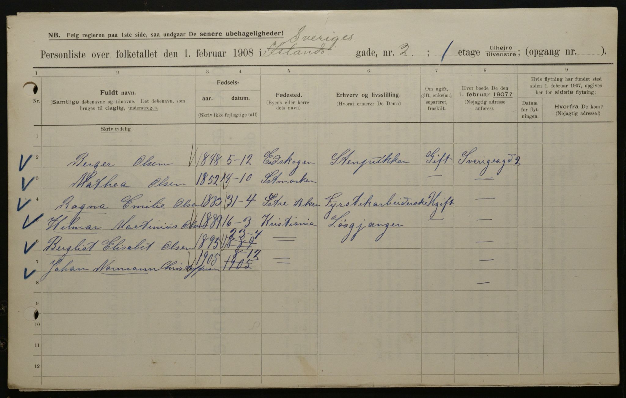 OBA, Municipal Census 1908 for Kristiania, 1908, p. 95117