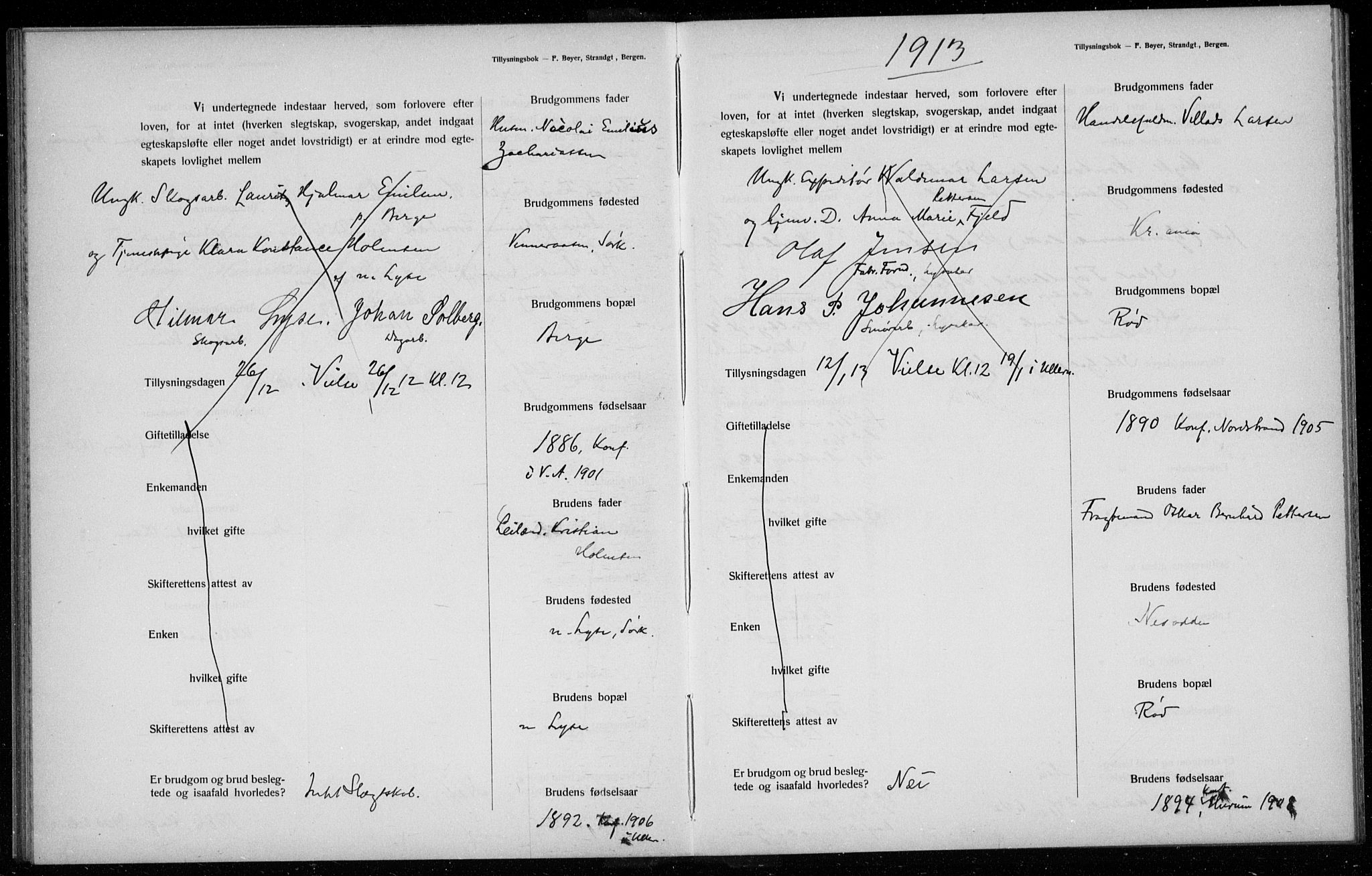 Ullern prestekontor Kirkebøker, AV/SAO-A-10740/H/L0001: Banns register no. 1, 1911-1916