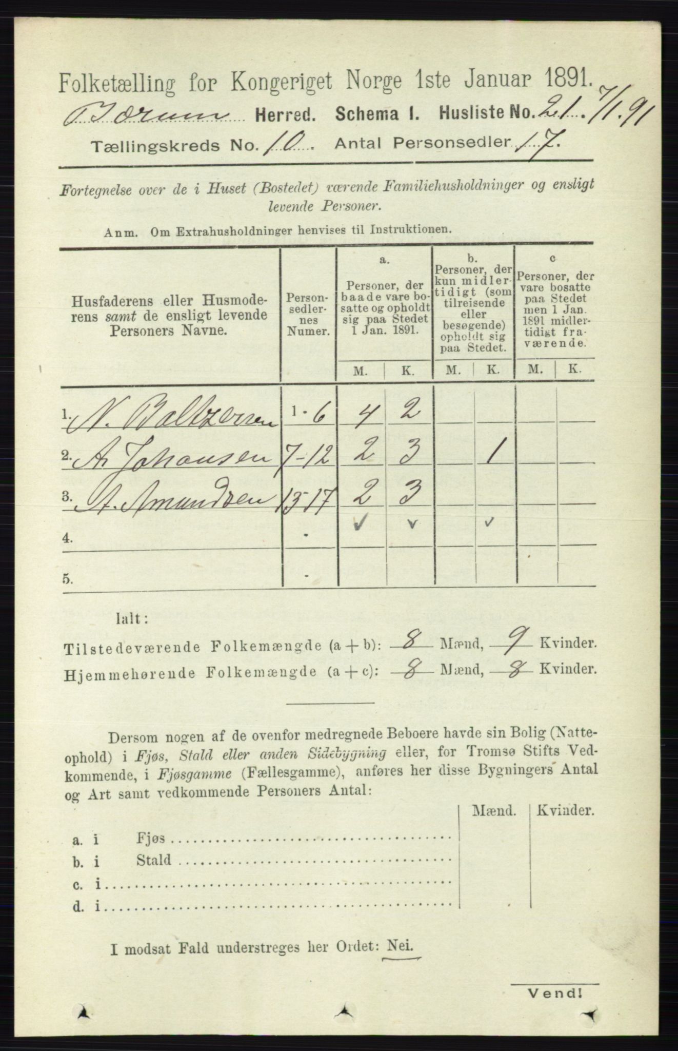 RA, 1891 census for 0219 Bærum, 1891, p. 6305