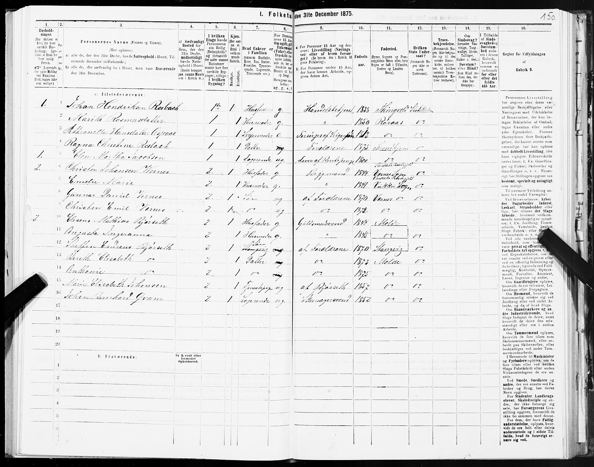 SAT, 1875 census for 1601 Trondheim, 1875, p. 3150