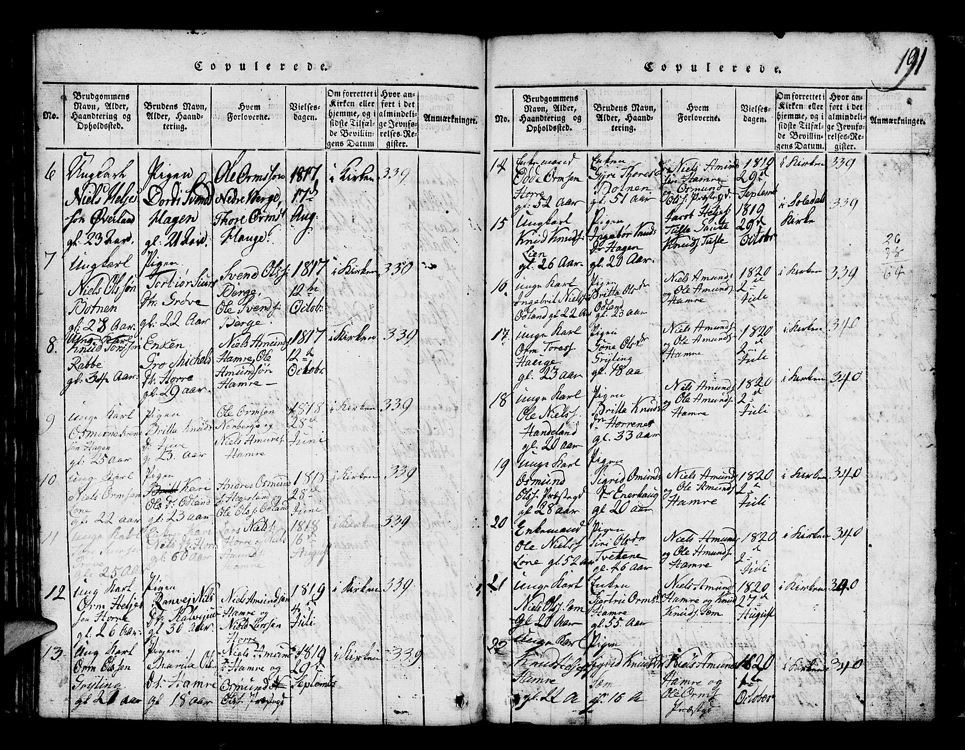 Røldal sokneprestembete, SAB/A-100247: Parish register (copy) no. A 1, 1817-1860, p. 191