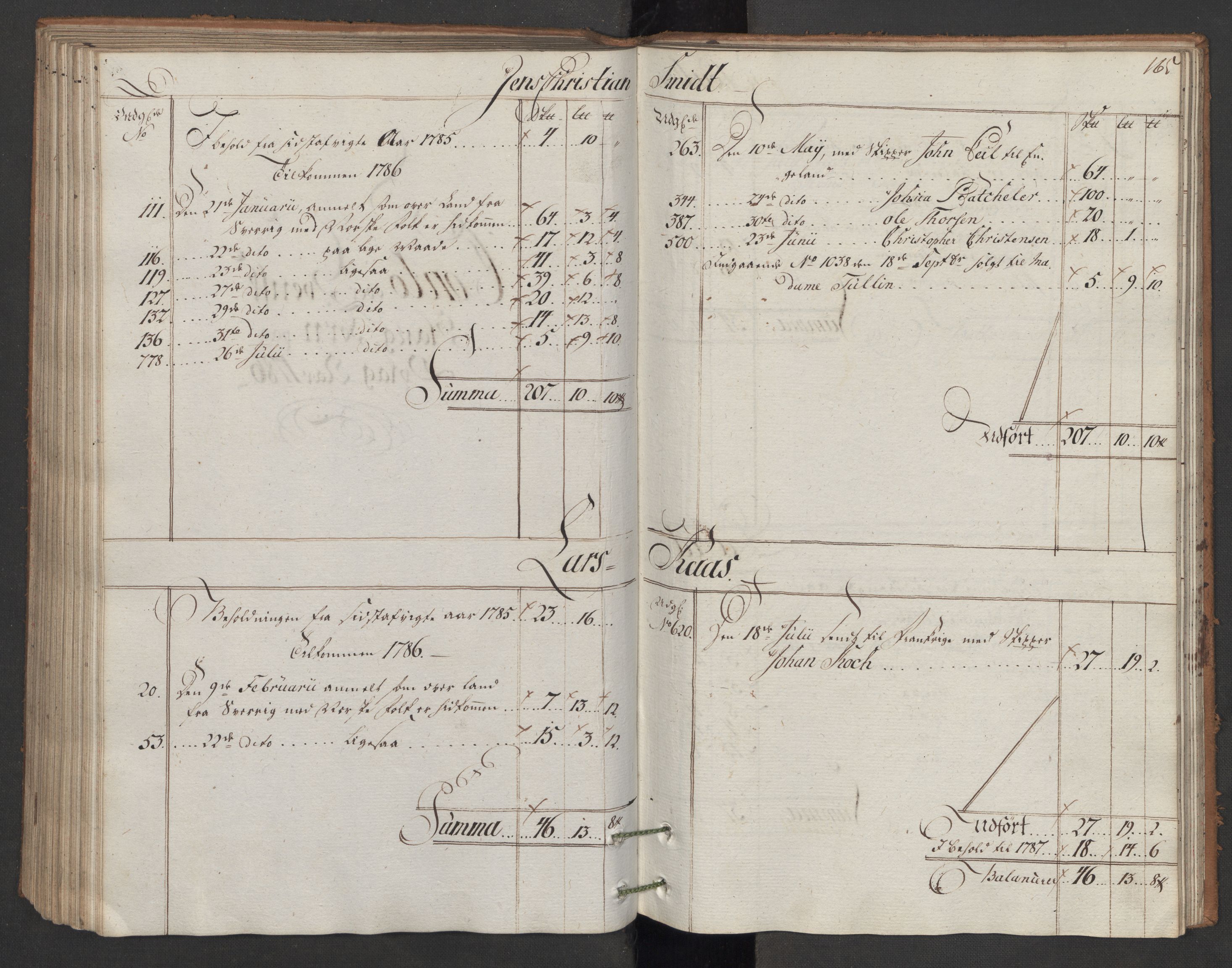 Generaltollkammeret, tollregnskaper, AV/RA-EA-5490/R06/L0166/0001: Tollregnskaper Kristiania / Utgående hovedtollbok, 1786, p. 164b-165a