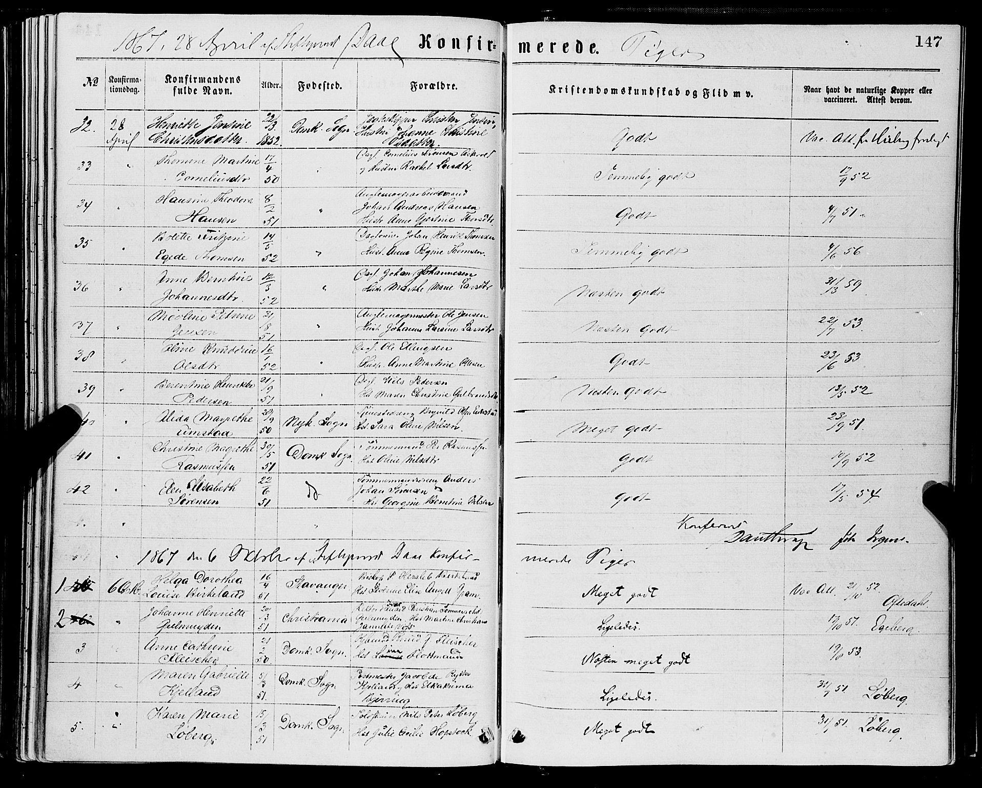 Domkirken sokneprestembete, SAB/A-74801/H/Haa/L0029: Parish register (official) no. C 4, 1864-1879, p. 147