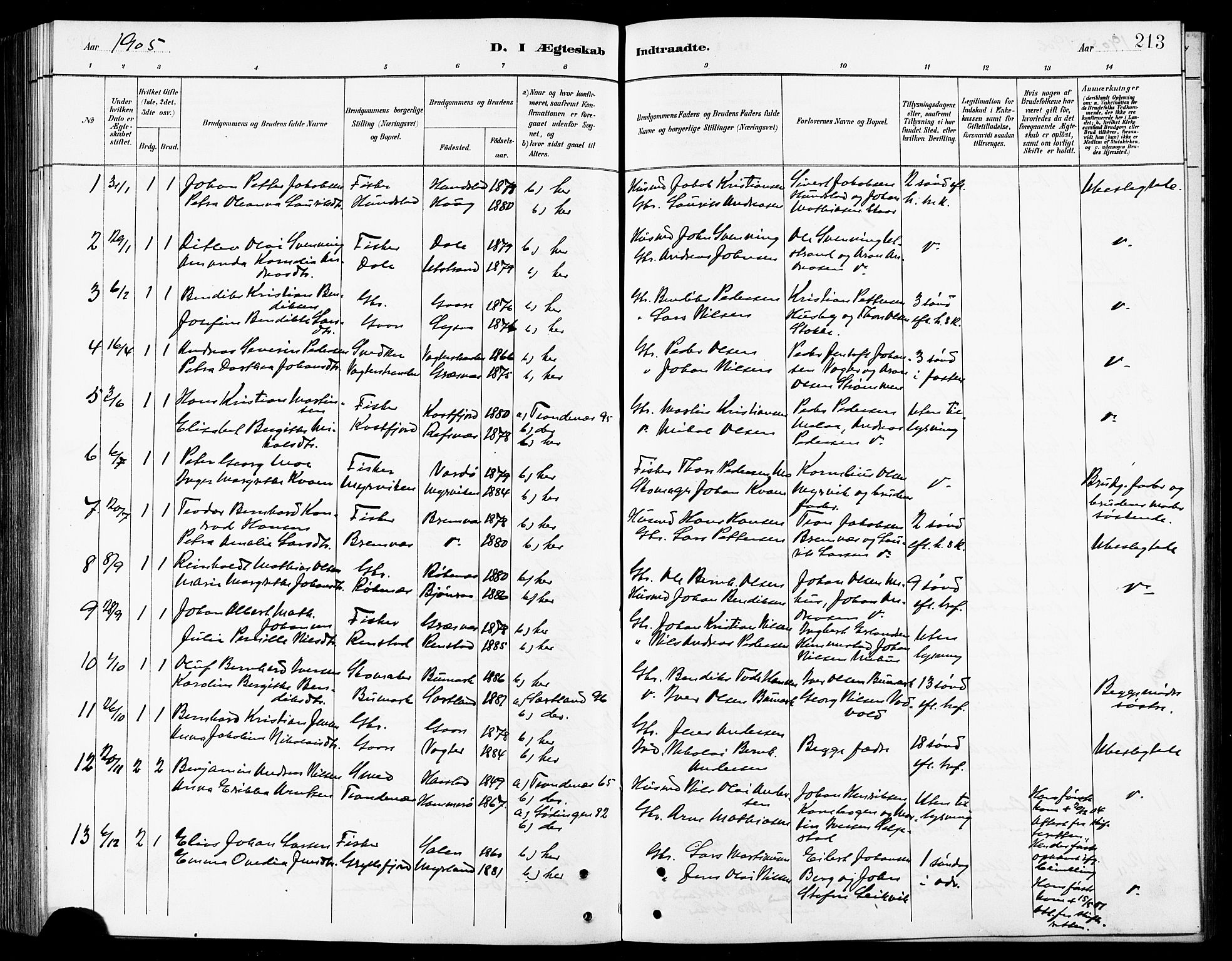 Kvæfjord sokneprestkontor, SATØ/S-1323/G/Ga/Gab/L0005klokker: Parish register (copy) no. 5, 1886-1911, p. 213