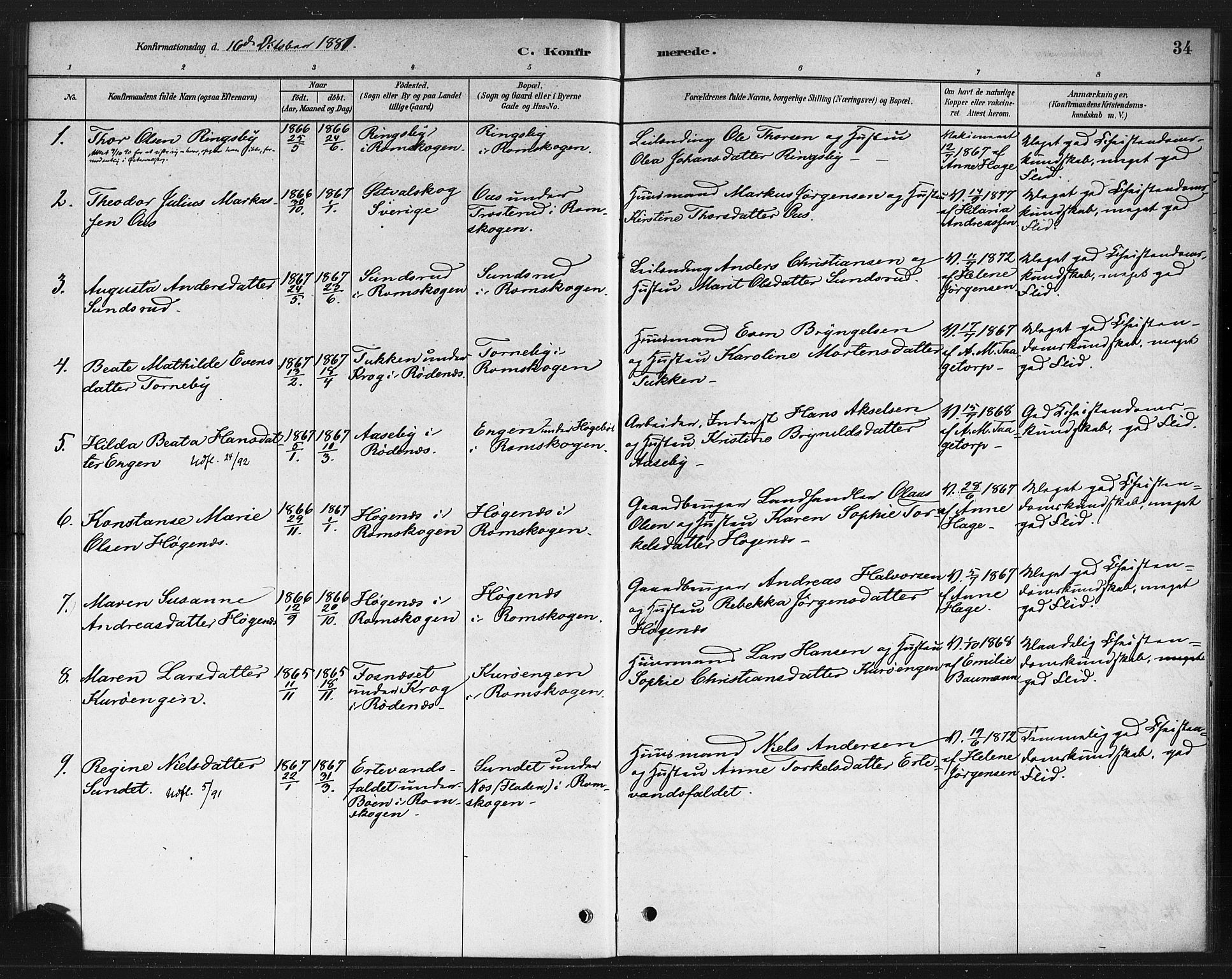 Rødenes prestekontor Kirkebøker, SAO/A-2005/F/Fb/L0001: Parish register (official) no. II 1, 1880-1889, p. 34