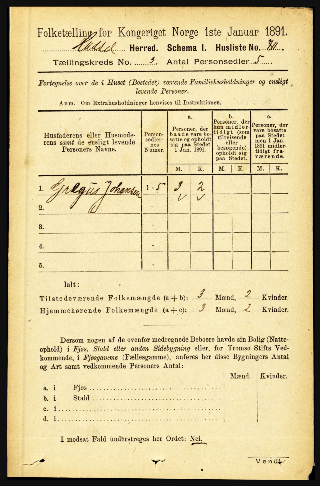 RA, 1891 census for 1866 Hadsel, 1891, p. 1078