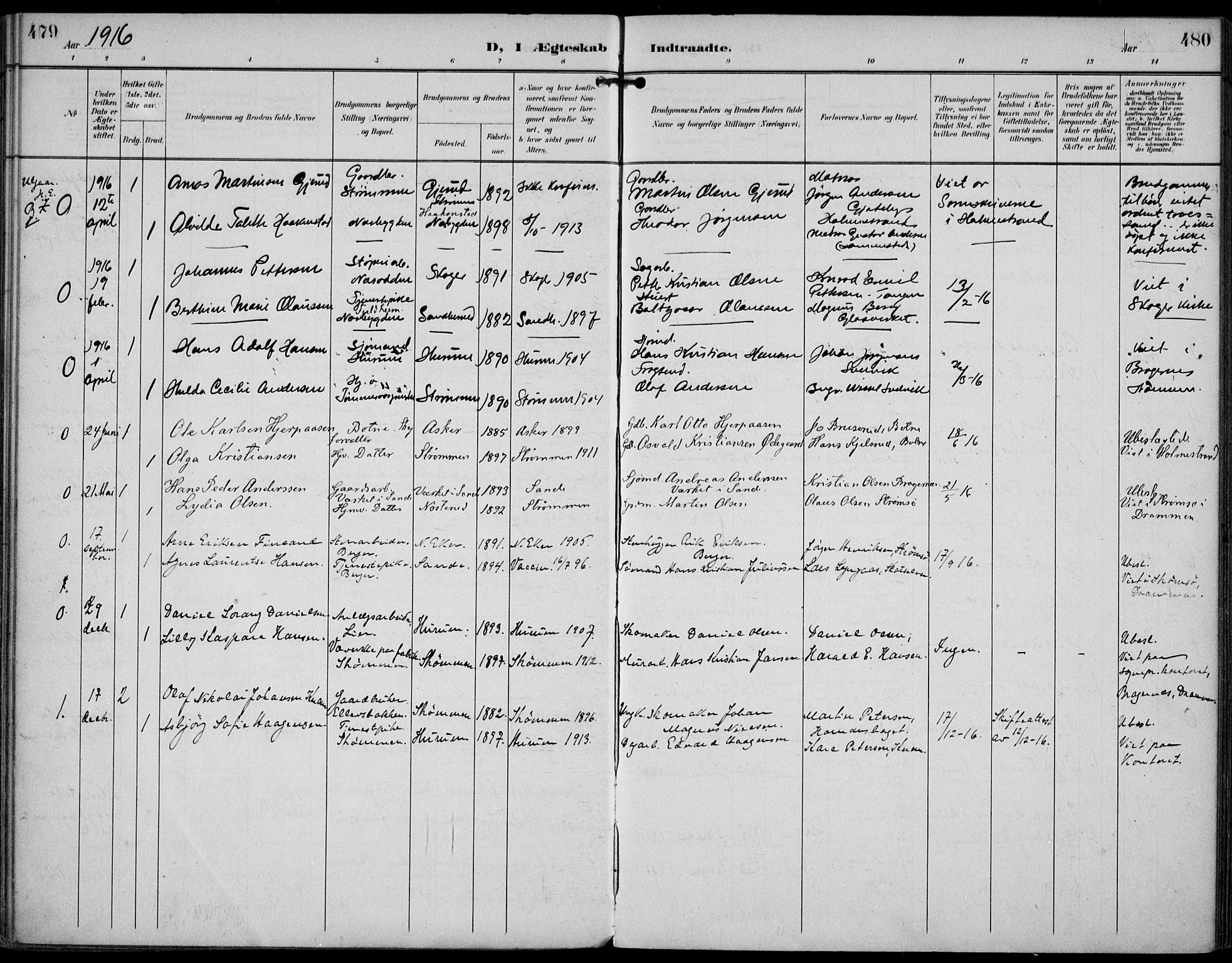 Strømm kirkebøker, AV/SAKO-A-322/F/Fa/L0005: Parish register (official) no. I 5, 1898-1919, p. 479-480