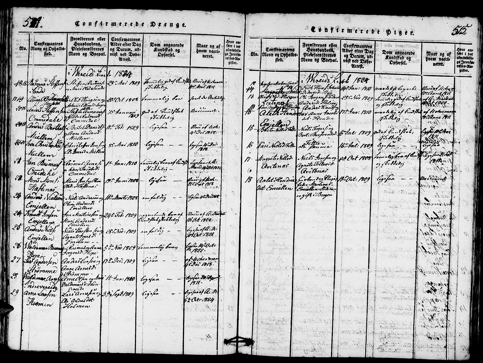 Gloppen sokneprestembete, SAB/A-80101/H/Hab/Haba/L0001: Parish register (copy) no. A 1, 1816-1827, p. 514-515