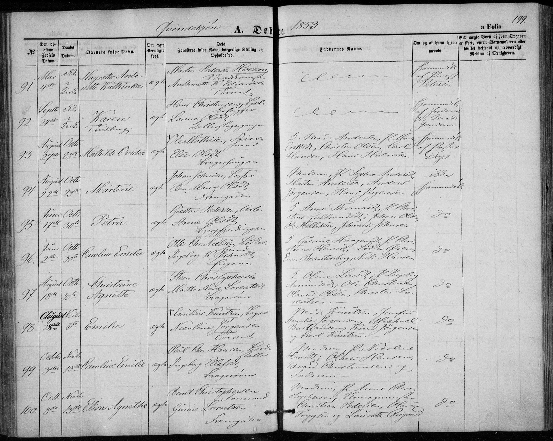 Bragernes kirkebøker, AV/SAKO-A-6/F/Fb/L0002: Parish register (official) no. II 2, 1848-1859, p. 199