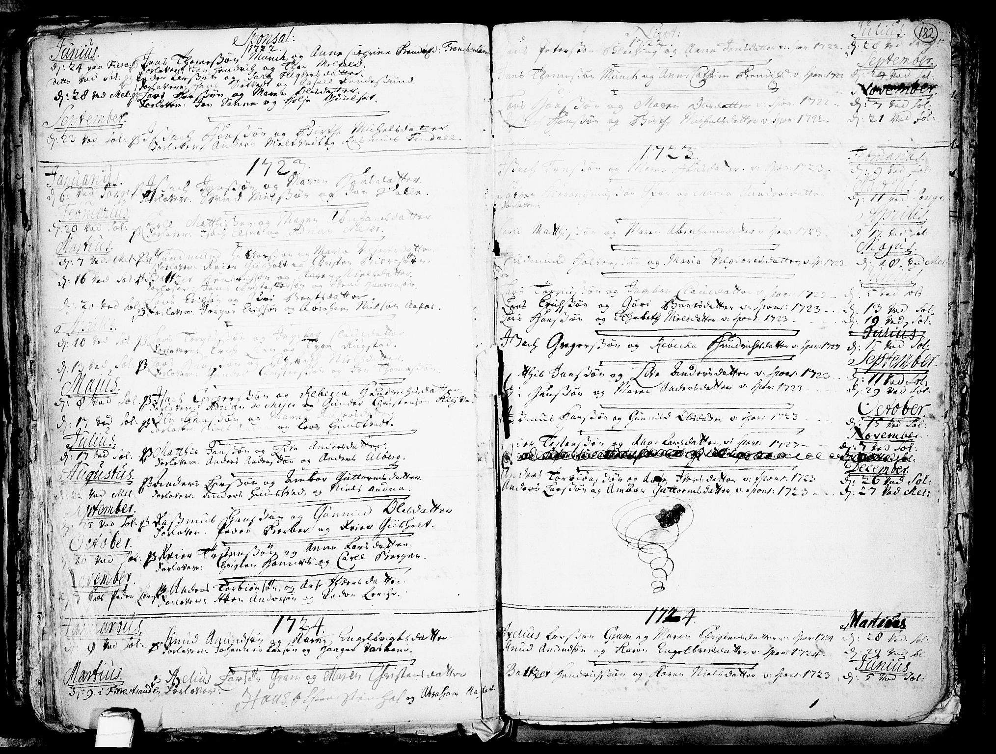 Solum kirkebøker, SAKO/A-306/F/Fa/L0002: Parish register (official) no. I 2, 1713-1761, p. 182