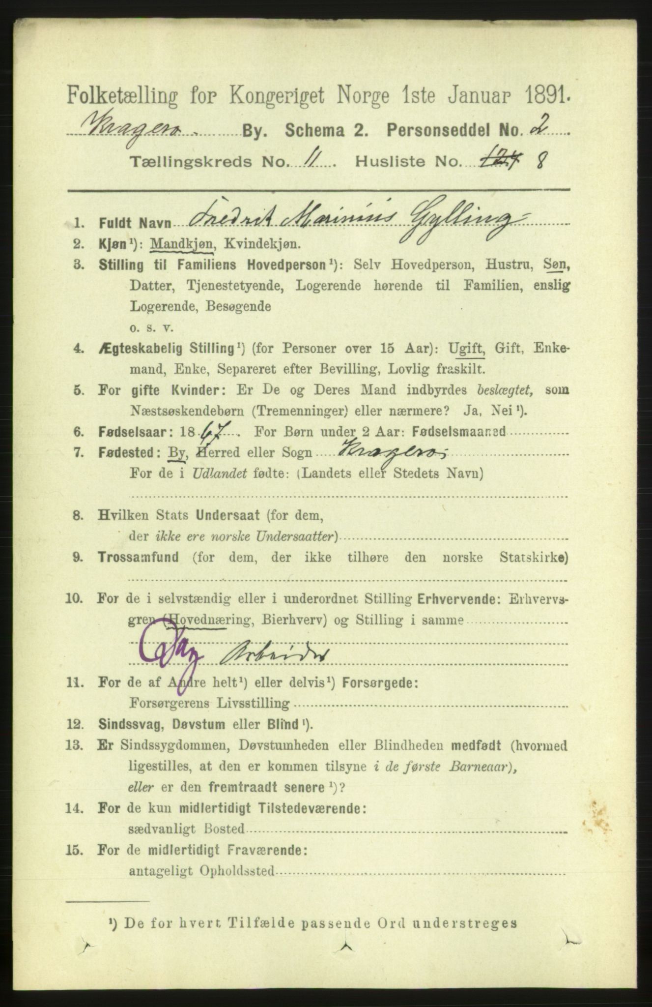RA, 1891 census for 0801 Kragerø, 1891, p. 3906