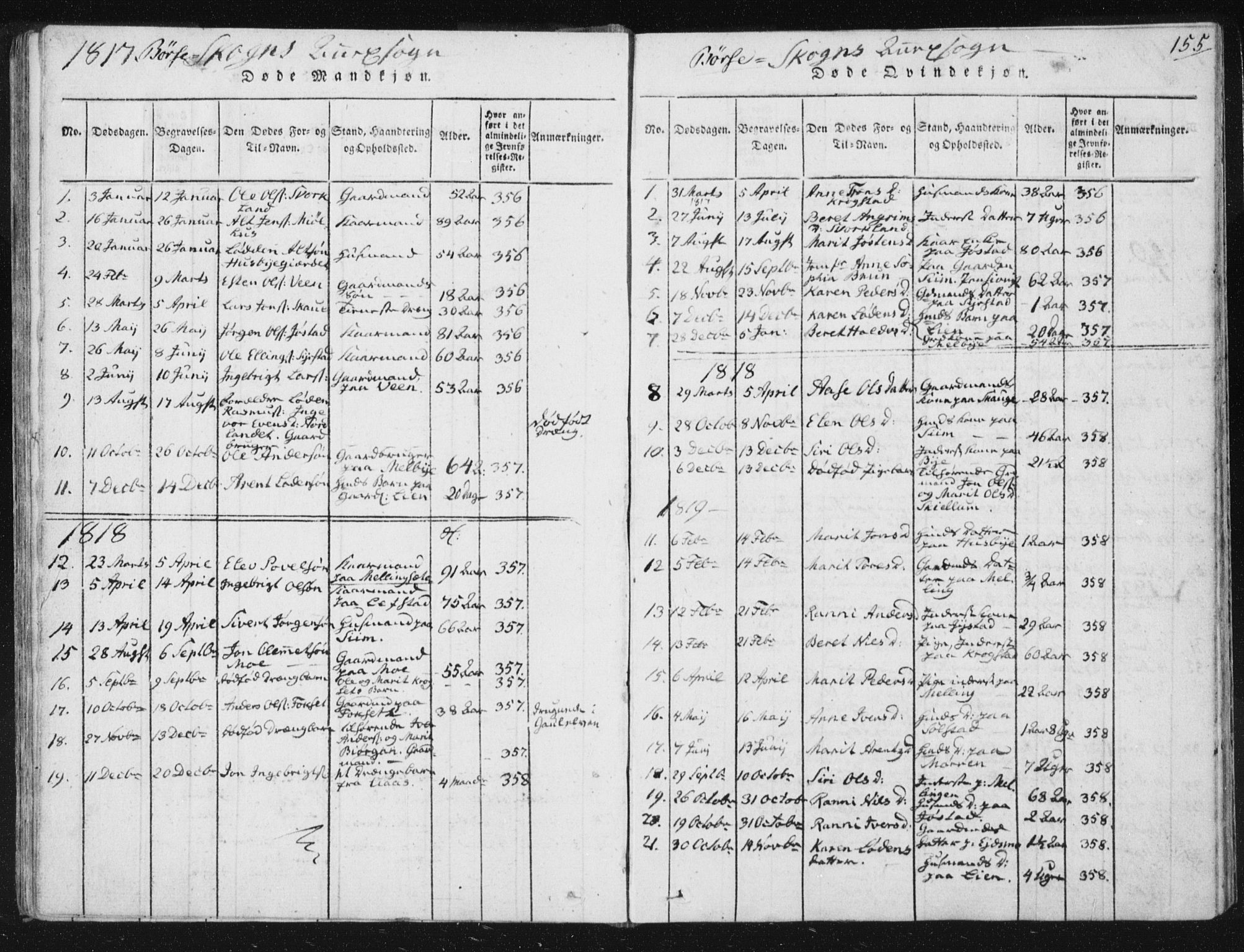 Ministerialprotokoller, klokkerbøker og fødselsregistre - Sør-Trøndelag, SAT/A-1456/665/L0770: Parish register (official) no. 665A05, 1817-1829, p. 155