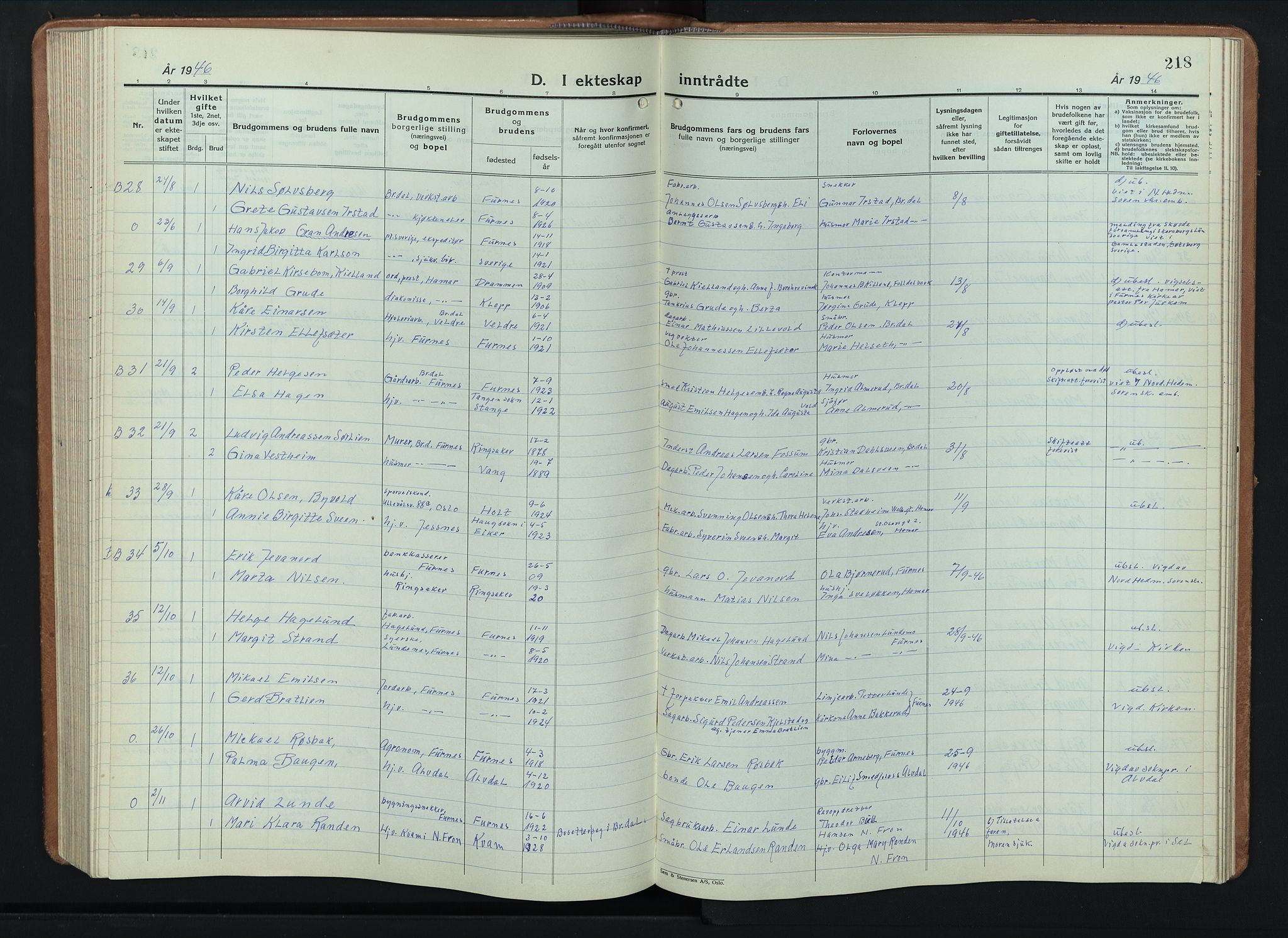 Furnes prestekontor, SAH/PREST-012/L/La/L0002: Parish register (copy) no. 2, 1934-1956, p. 218