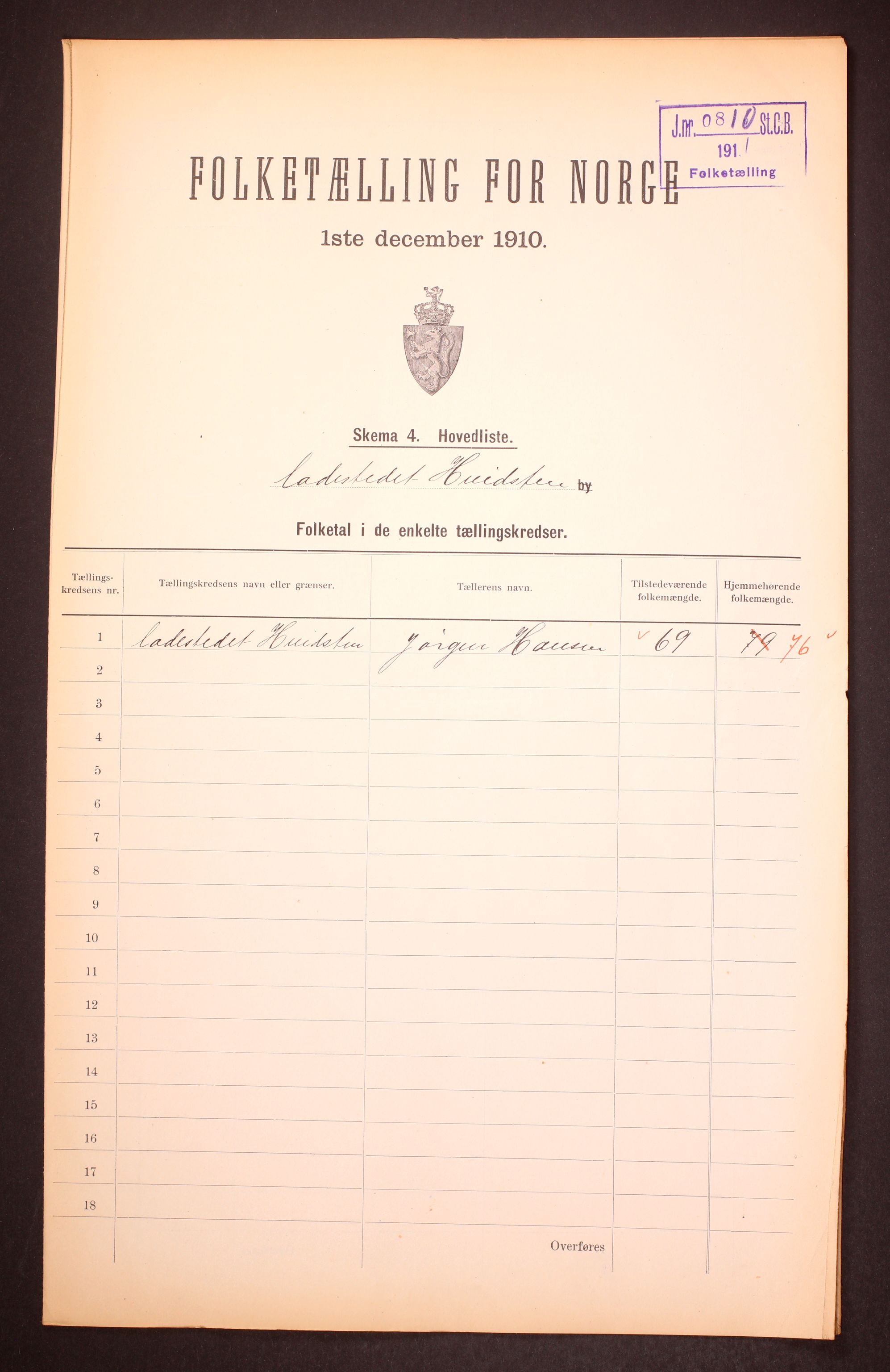 RA, 1910 census for Hvitsten, 1910, p. 2