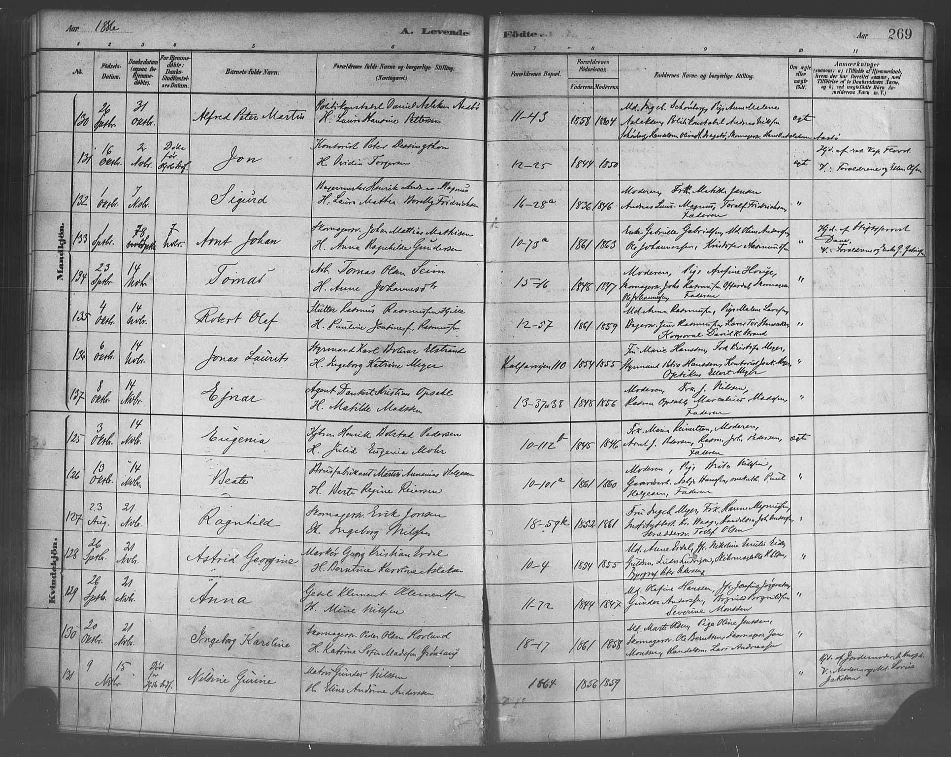 Domkirken sokneprestembete, AV/SAB-A-74801/H/Haa/L0023: Parish register (official) no. B 6, 1879-1887, p. 269