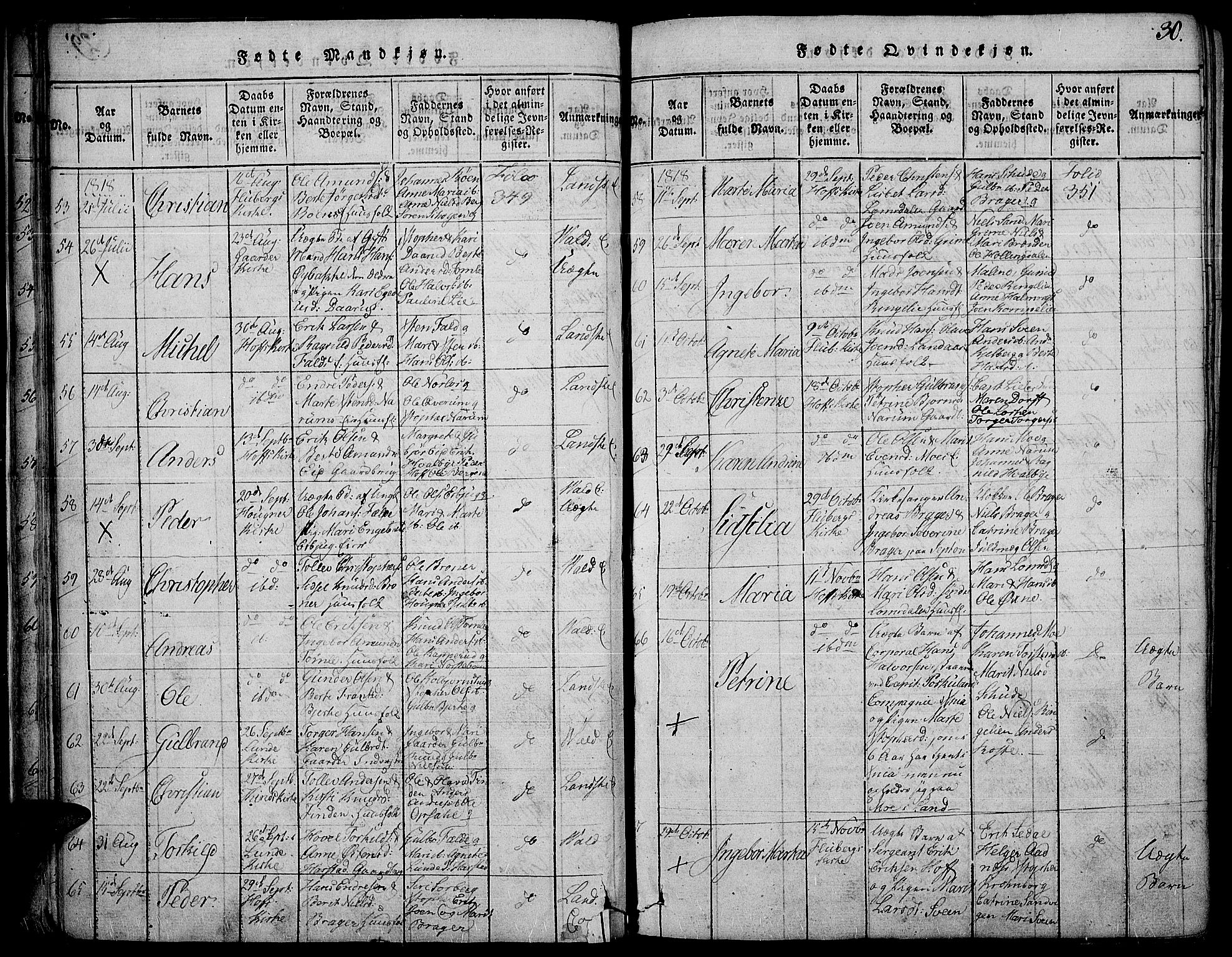 Land prestekontor, SAH/PREST-120/H/Ha/Haa/L0007: Parish register (official) no. 7, 1814-1830, p. 30