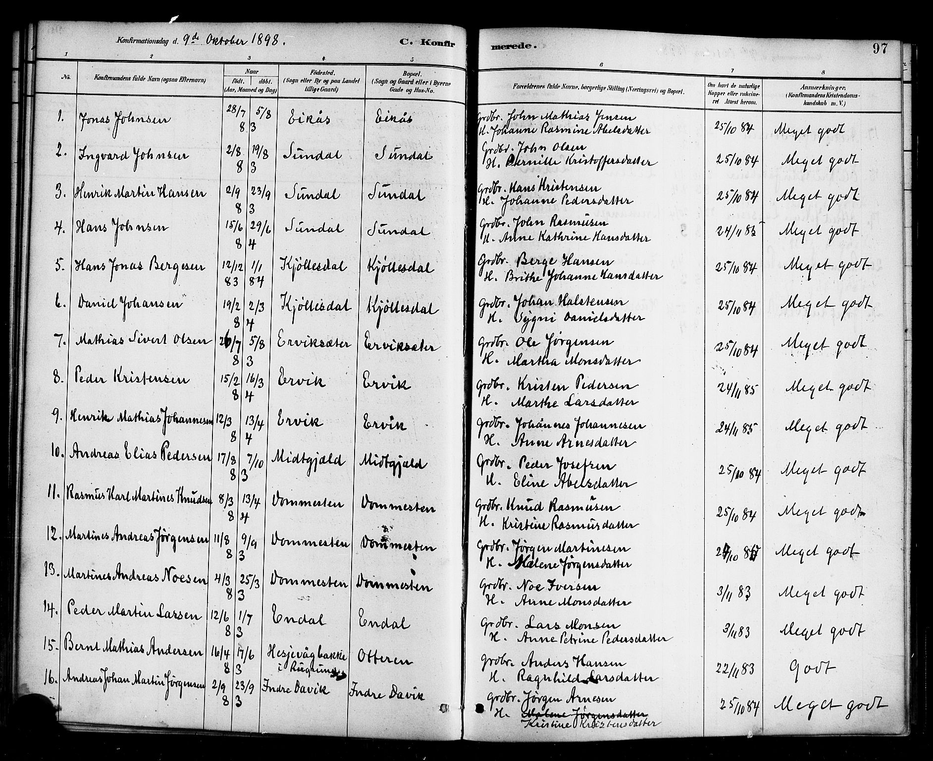 Davik sokneprestembete, AV/SAB-A-79701/H/Haa/Haab/L0001: Parish register (official) no. B 1, 1882-1900, p. 97