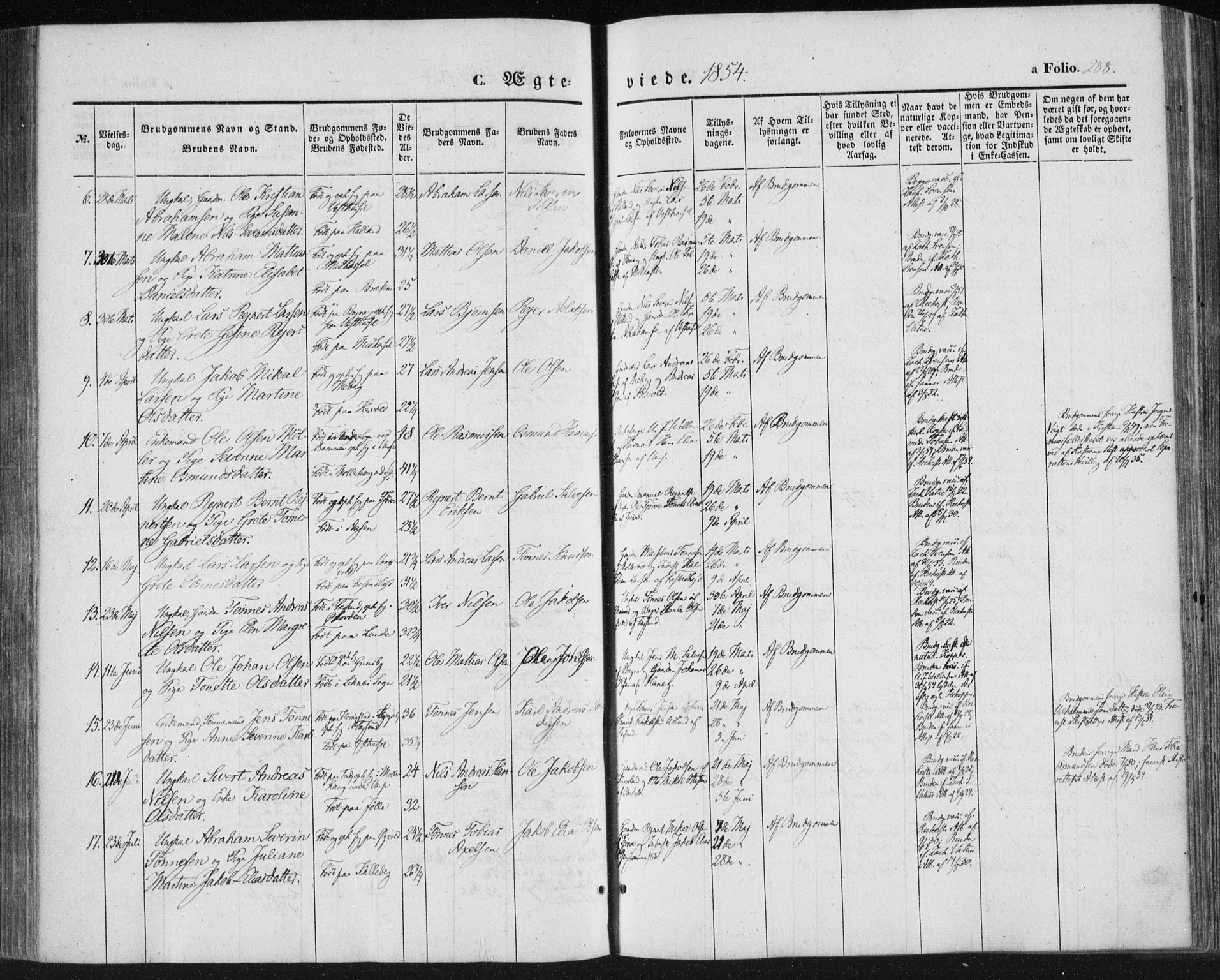 Lista sokneprestkontor, SAK/1111-0027/F/Fa/L0010: Parish register (official) no. A 10, 1846-1861, p. 288