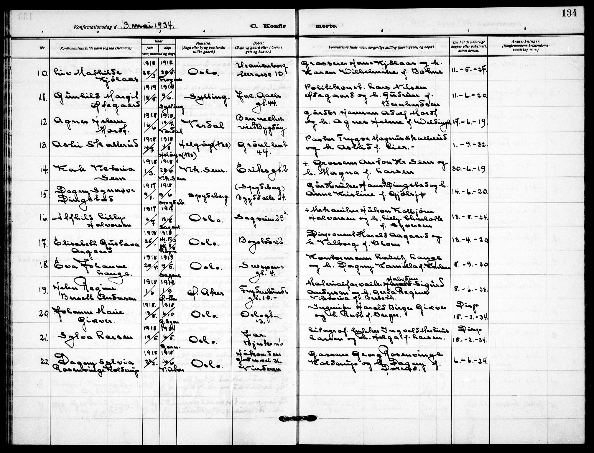 Garnisonsmenigheten Kirkebøker, SAO/A-10846/F/Fa/L0017: Parish register (official) no. 17, 1926-1937, p. 134