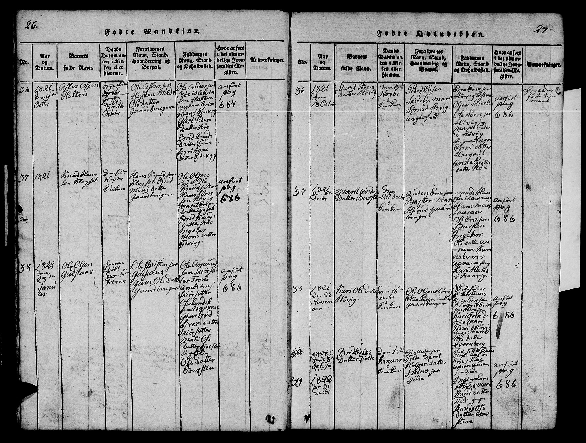 Ministerialprotokoller, klokkerbøker og fødselsregistre - Møre og Romsdal, SAT/A-1454/551/L0629: Parish register (copy) no. 551C01, 1818-1839, p. 26-27