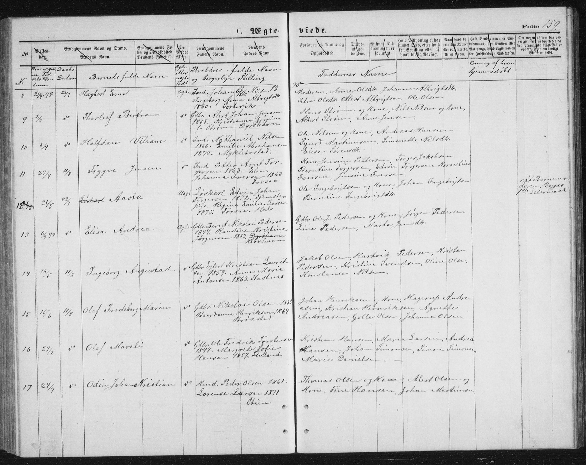 Tranøy sokneprestkontor, AV/SATØ-S-1313/I/Ia/Iab/L0013klokker: Parish register (copy) no. 13, 1874-1896, p. 159