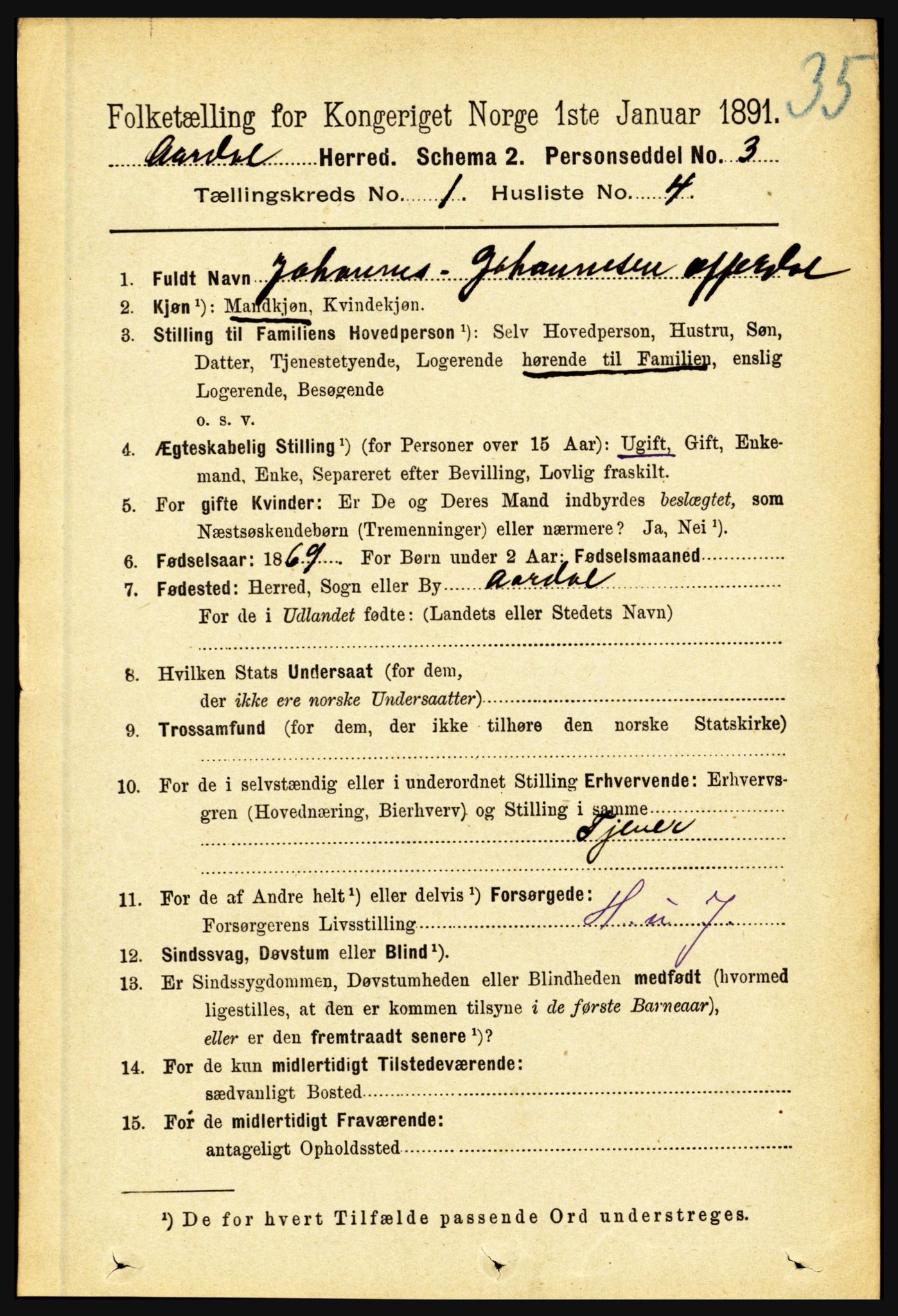 RA, 1891 census for 1424 Årdal, 1891, p. 66