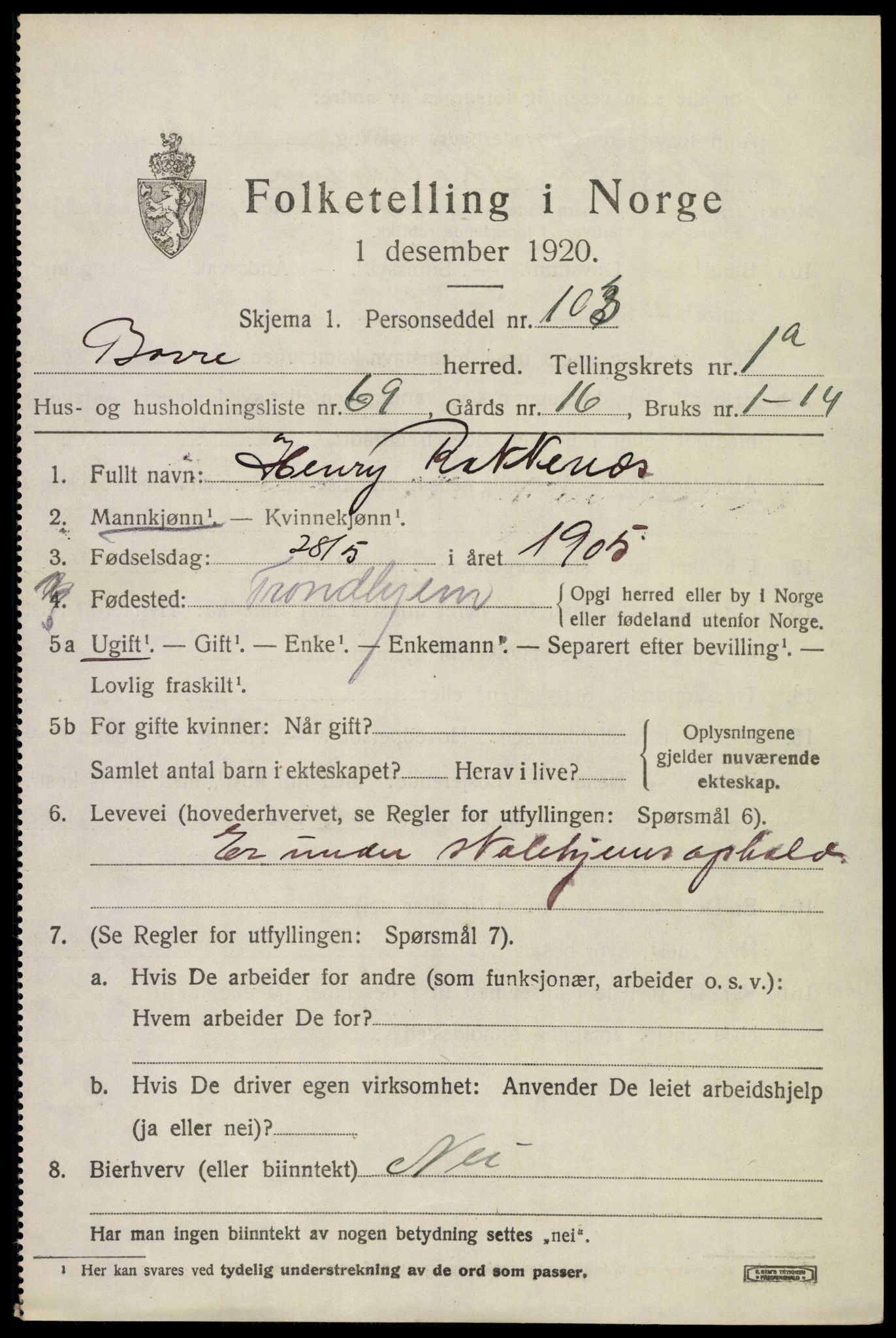 SAKO, 1920 census for Borre, 1920, p. 2536